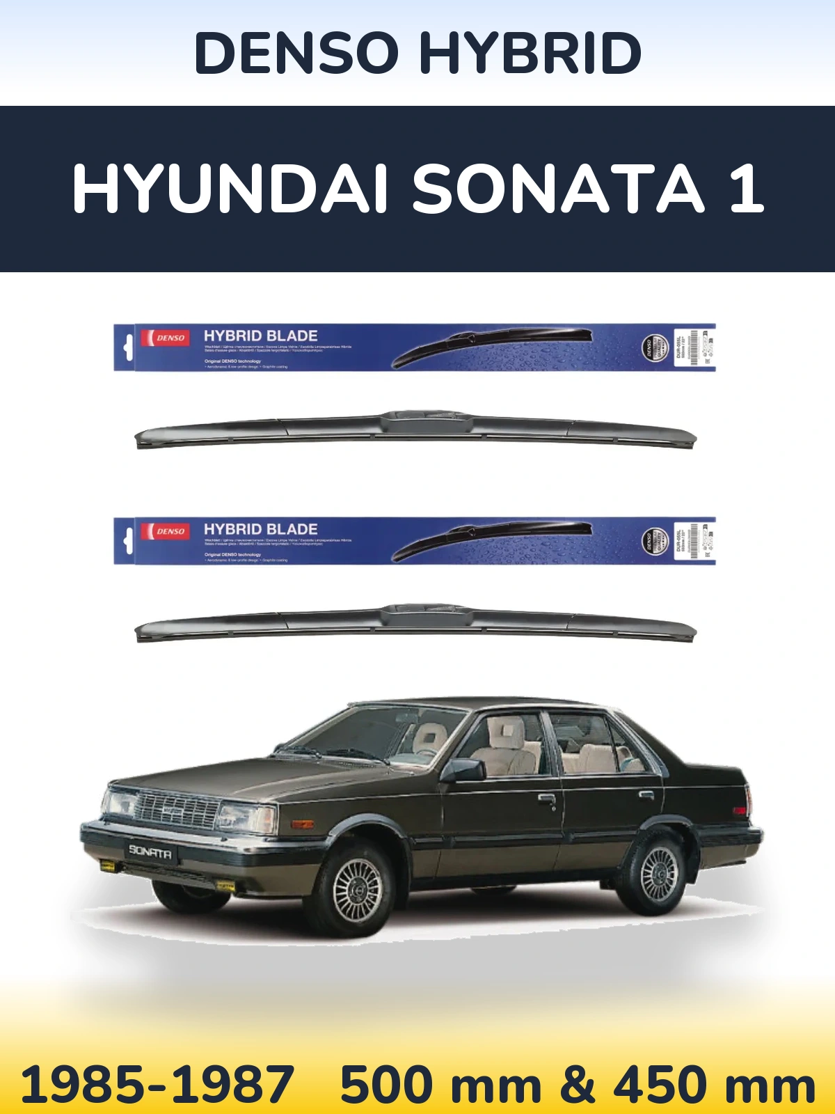 Komplet przednich wycieraczek Denso Hybrid 500 & 450 mm do Hyundai Sonata 1 1985-1987
