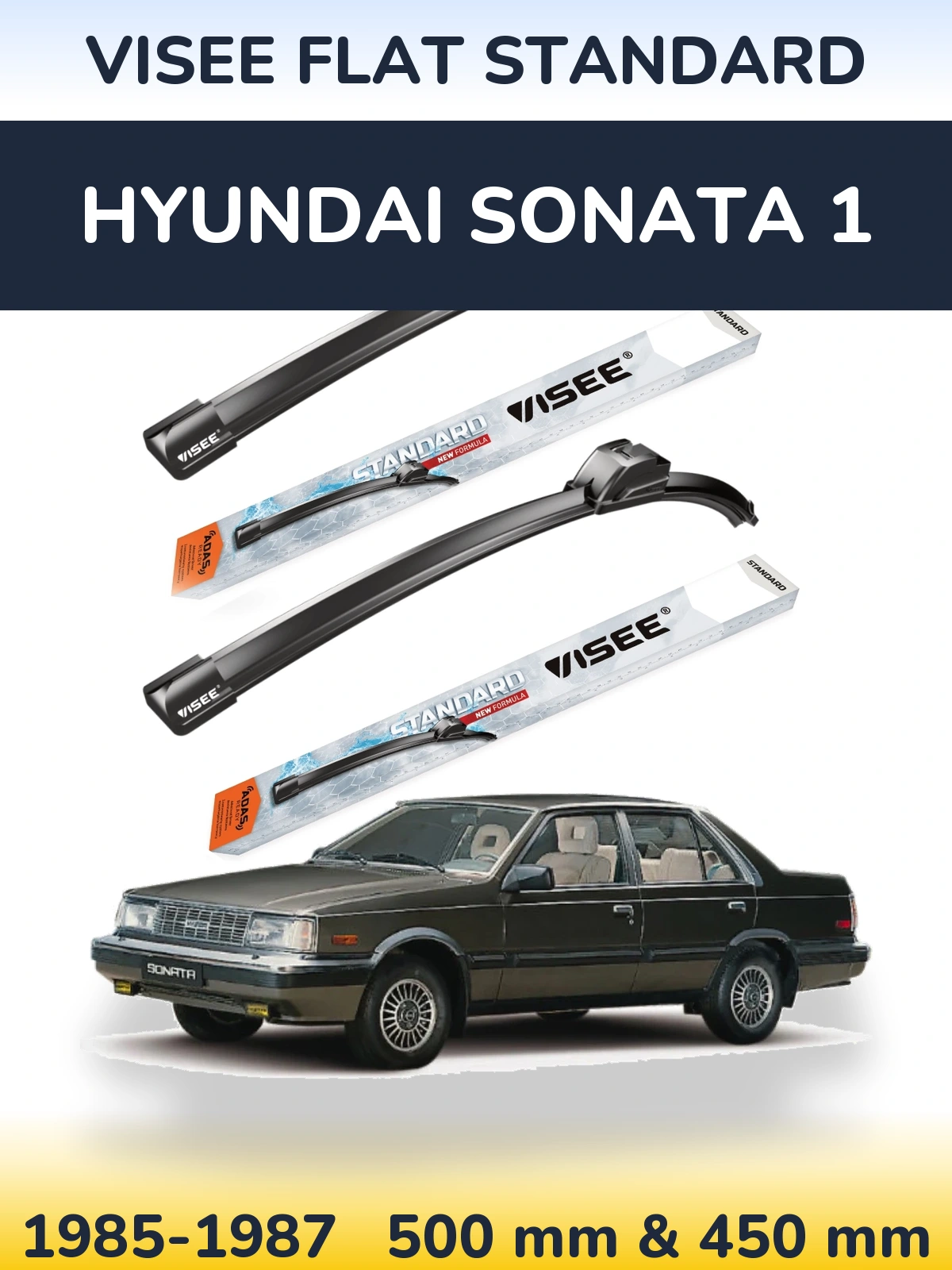 Комплект передних дворников VISEE FLAT STANDARD 500 & 450 мм для Hyundai Sonata 1 1985-1987