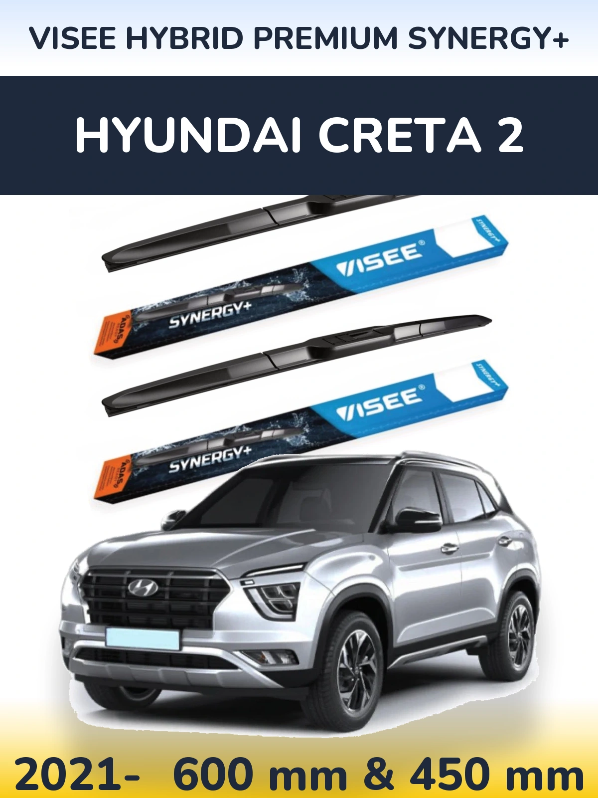 Komplet przednich wycieraczek VISEE HYBRID PREMIUM SYNERGY+ 600 & 450 mm do Hyundai Creta 2 2021-2026