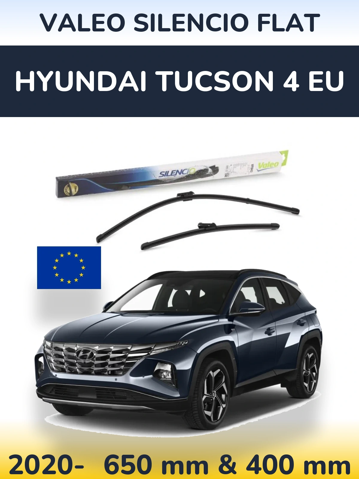 Komplet przednich wycieraczek Valeo Silencio Flat 650 & 400 mm do Hyundai Tucson 4 EU 2020-2026