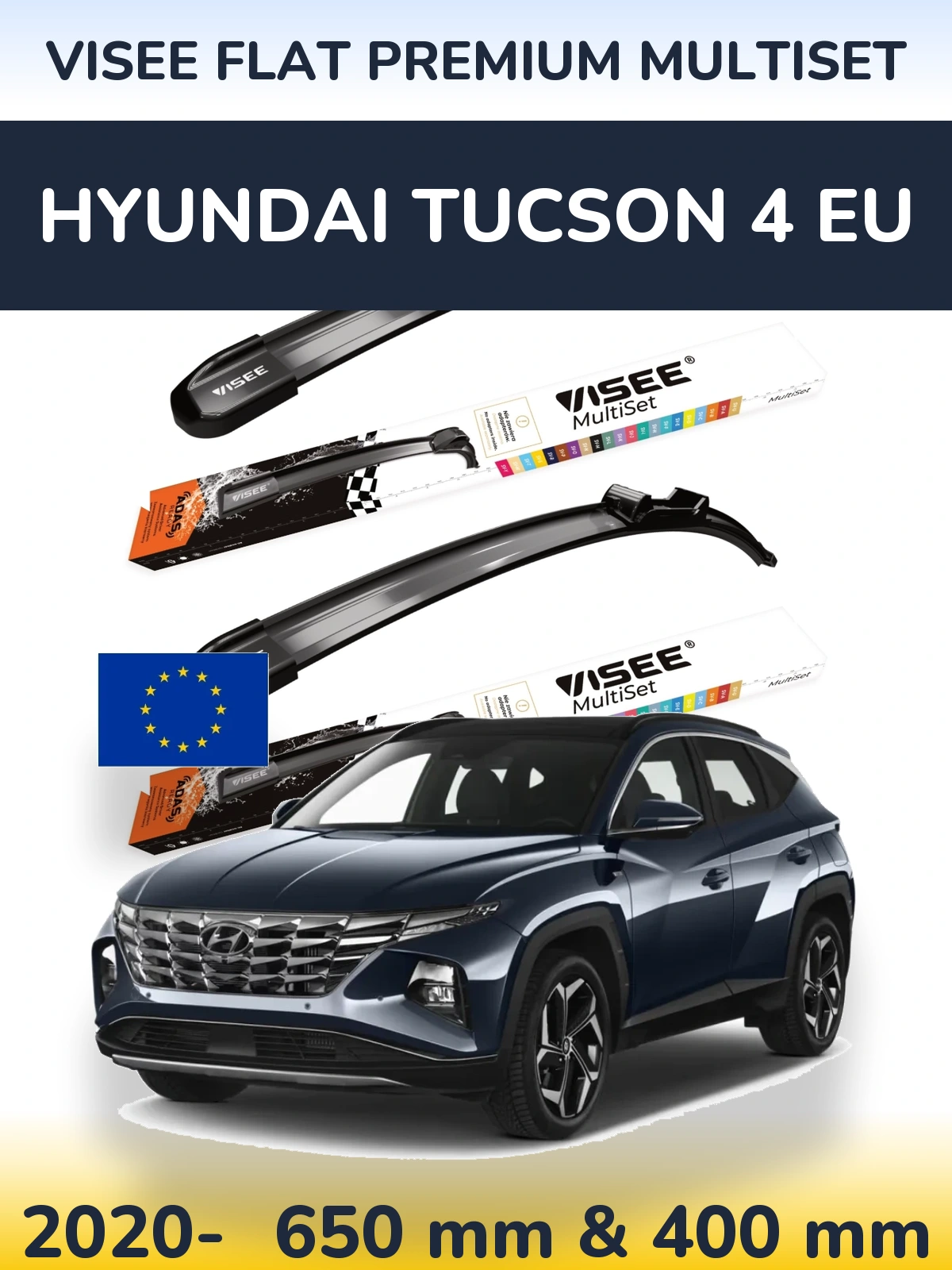 Комплект передних дворников VISEE FLAT PREMIUM MultiSet 650 & 400 мм для Hyundai Tucson 4 EU 2020-2026