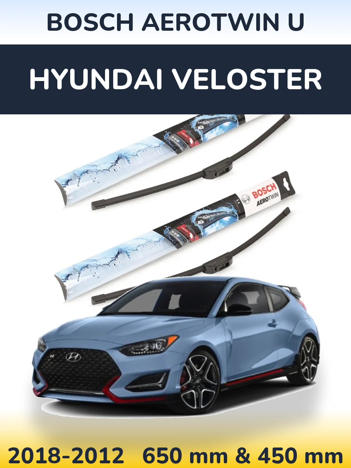 Komplet przednich wycieraczek BOSCH AeroTwin U 650 & 450 mm do Hyundai Veloster 2018-2012