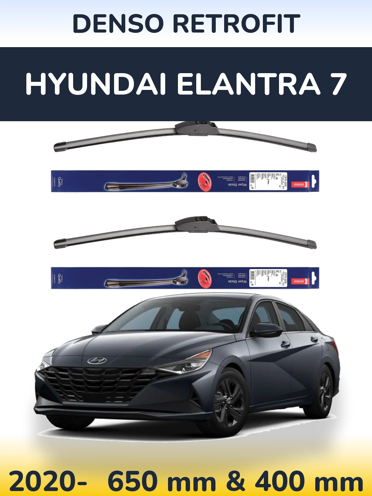 Komplet przednich wycieraczek Denso Retrofit 650 & 400 mm do Hyundai Elantra 7 2020-2026