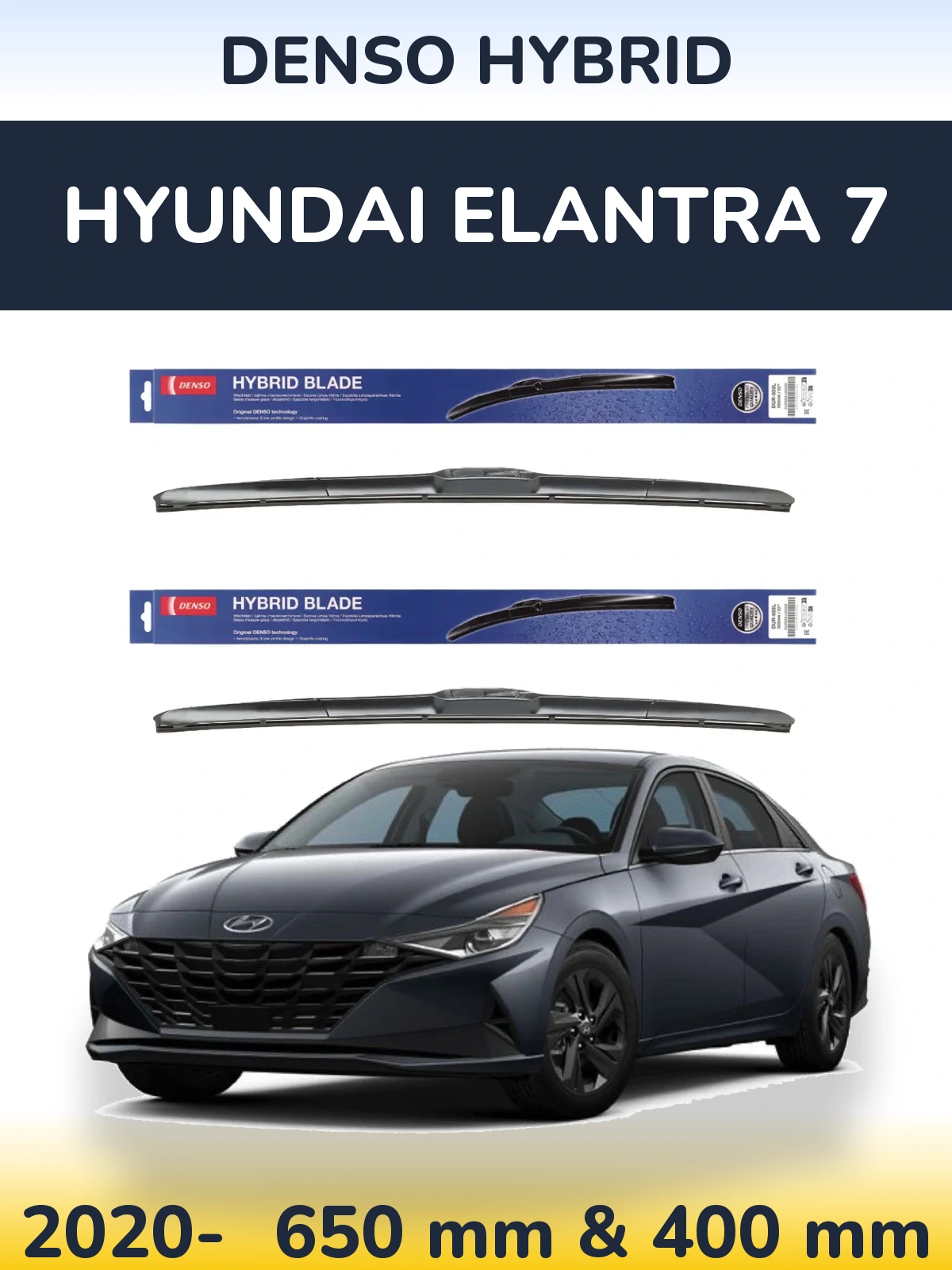 Komplet przednich wycieraczek Denso Hybrid 650 & 400 mm do Hyundai Elantra 7 2020-2026