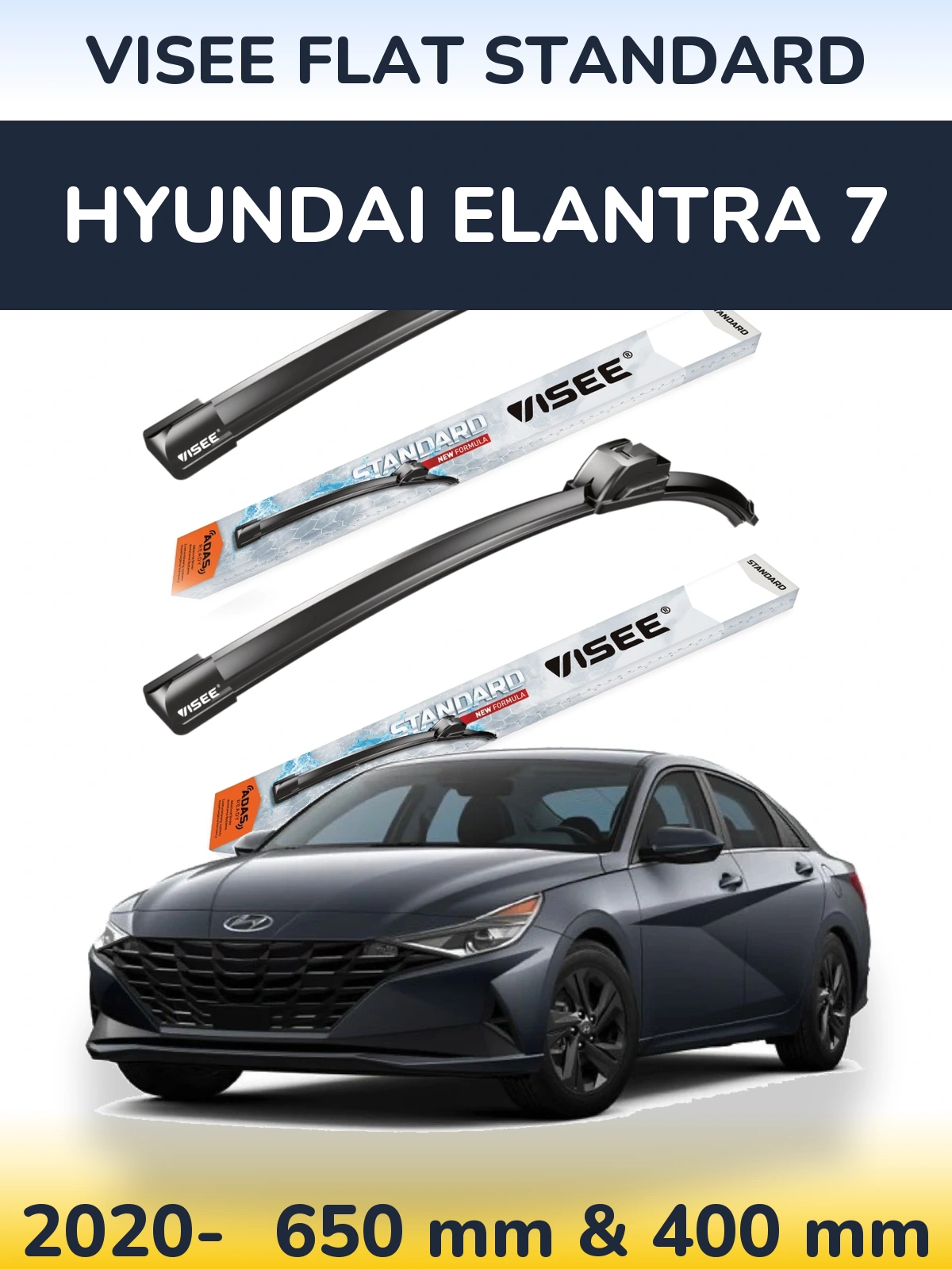 Komplet przednich wycieraczek VISEE FLAT STANDARD 650 & 400 mm do Hyundai Elantra 7 2020-2026