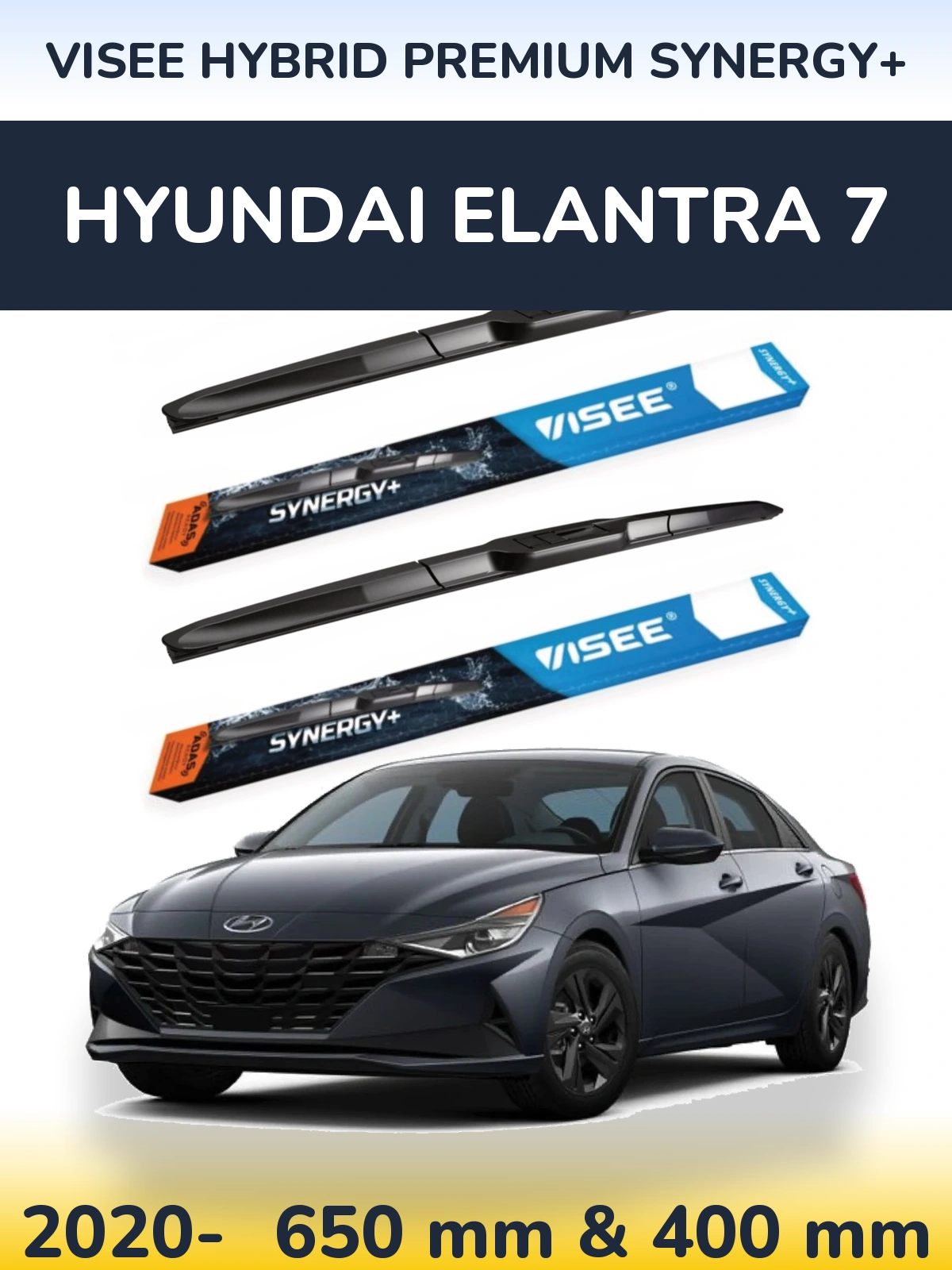 Komplet przednich wycieraczek VISEE HYBRID PREMIUM SYNERGY+ 650 & 400 mm do Hyundai Elantra 7 2020-2026