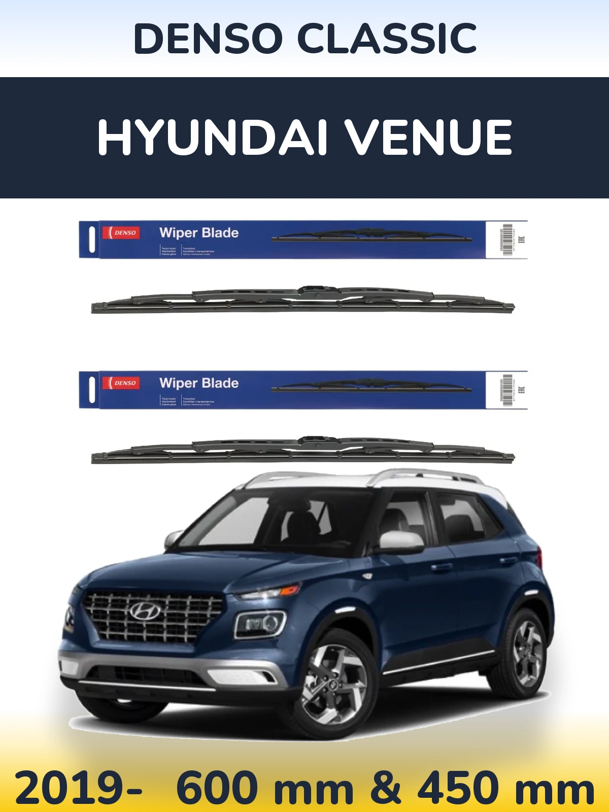 Komplet przednich wycieraczek Denso Classic 600 & 450 mm do Hyundai Venue 2019-2026