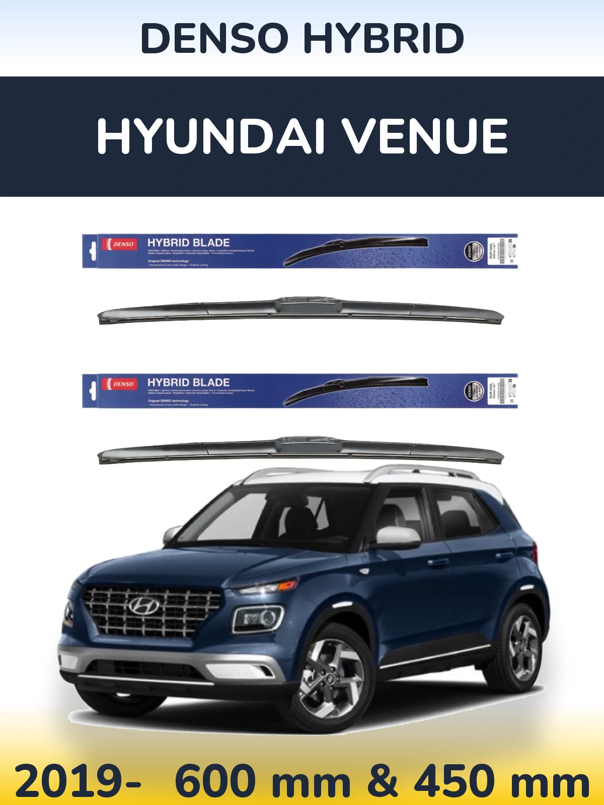 Komplet przednich wycieraczek Denso Hybrid 600 & 450 mm do Hyundai Venue 2019-2026