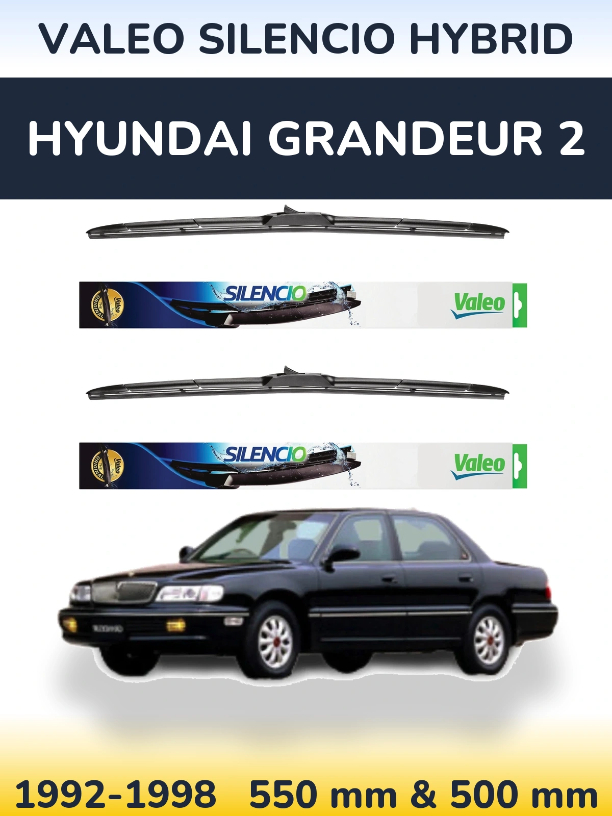 Комплект передних дворников Valeo Silencio Hybrid 550 & 500 мм для Hyundai Grandeur 2 1992-1998
