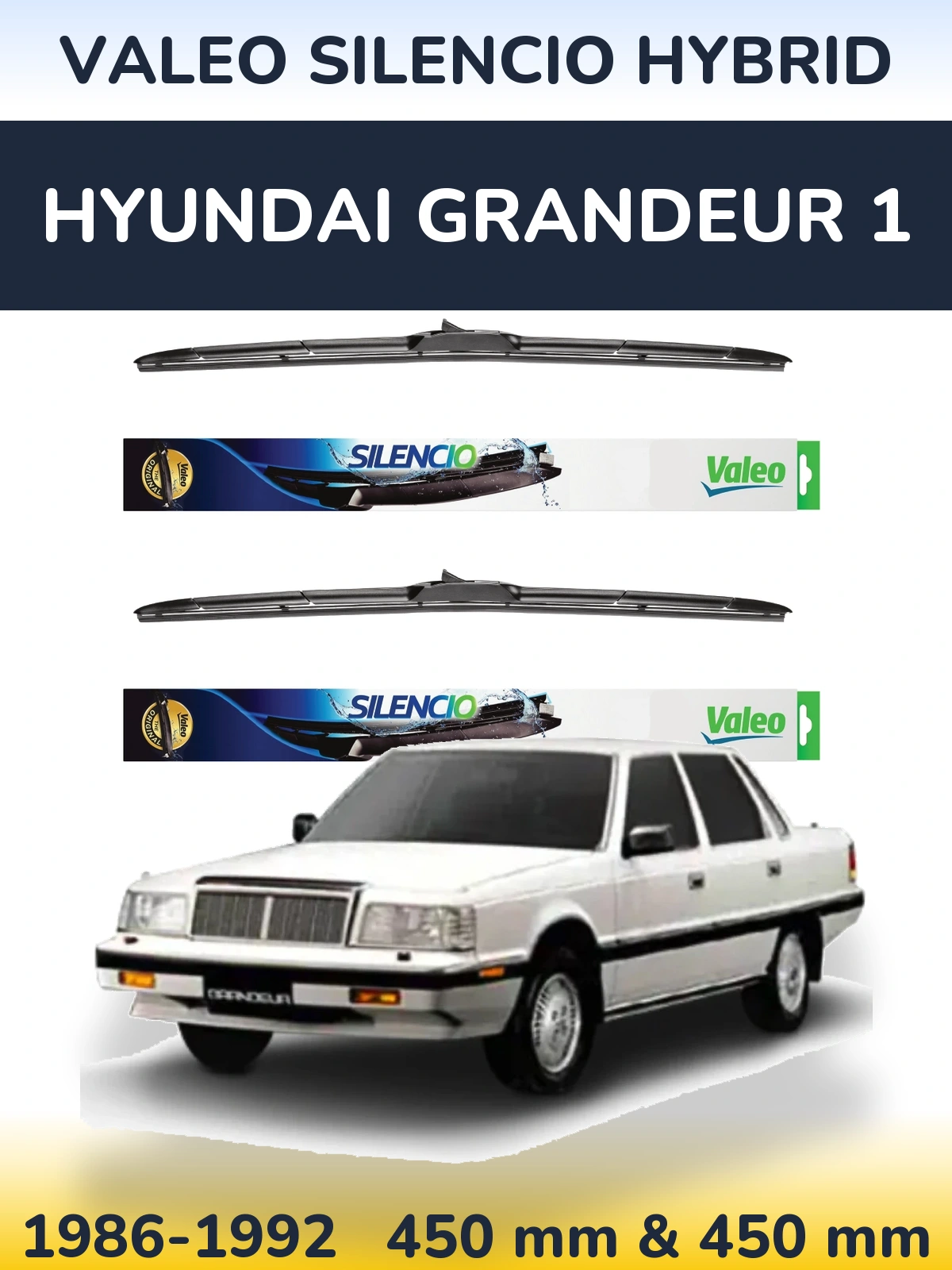 Komplet przednich wycieraczek Valeo Silencio Hybrid 450 & 450 mm do Hyundai Grandeur 1 1986-1992