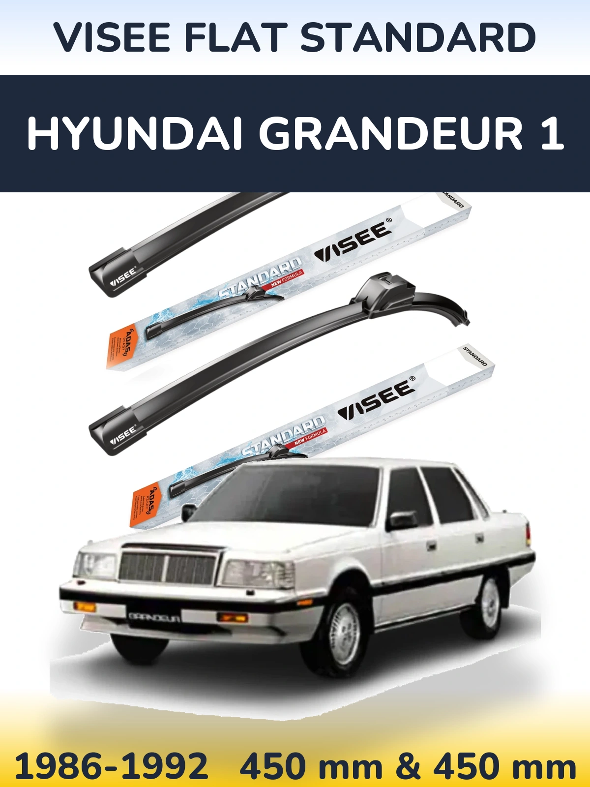 Комплект передних дворников VISEE FLAT STANDARD 450 & 450 мм для Hyundai Grandeur 1 1986-1992