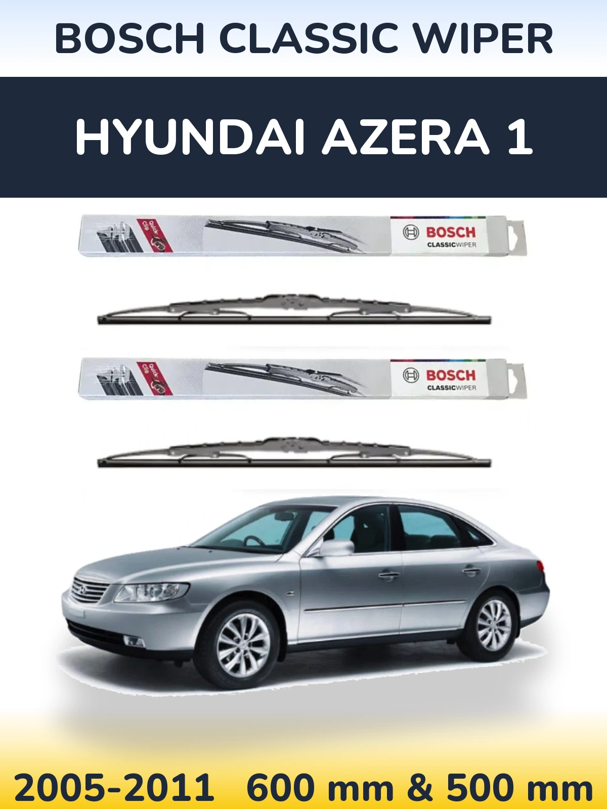 Komplet przednich wycieraczek BOSCH Classic Wiper 600 & 500 mm do Hyundai Azera 1 2005-2011