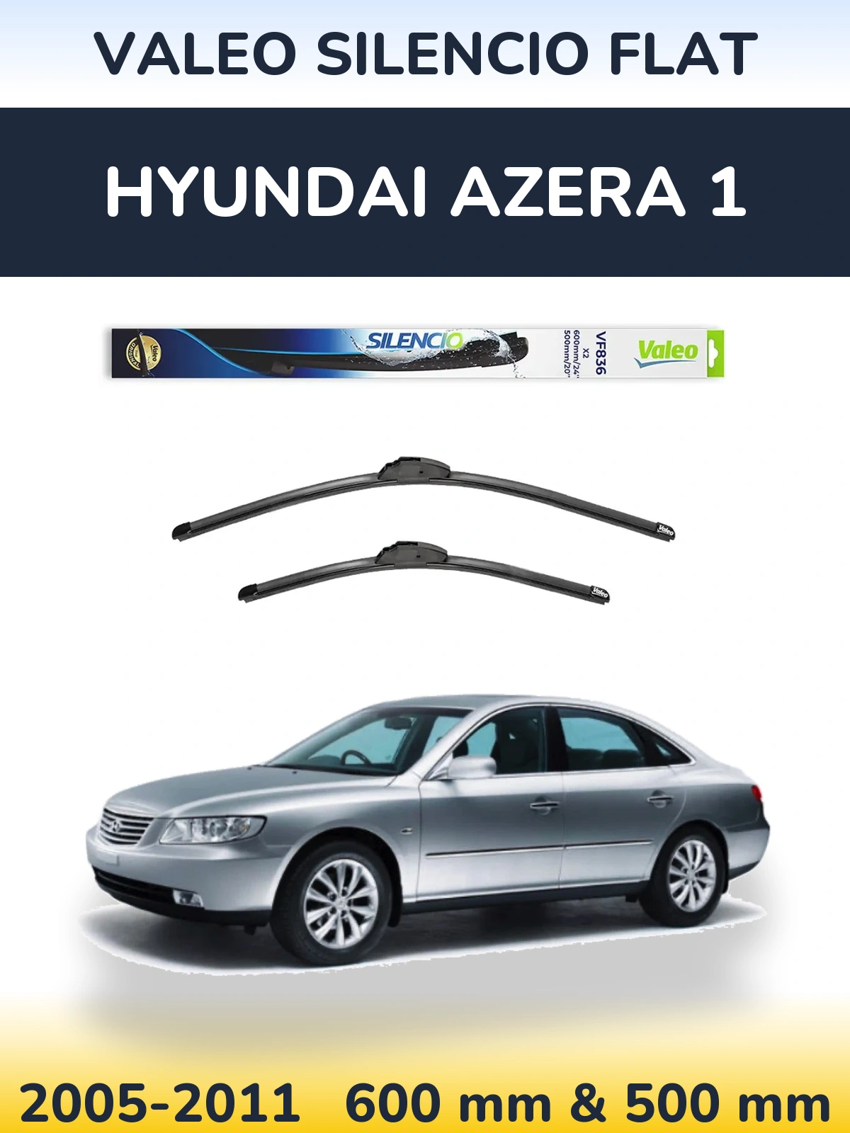 Komplet przednich wycieraczek Valeo Silencio Flat 600 & 500 mm do Hyundai Azera 1 2005-2011