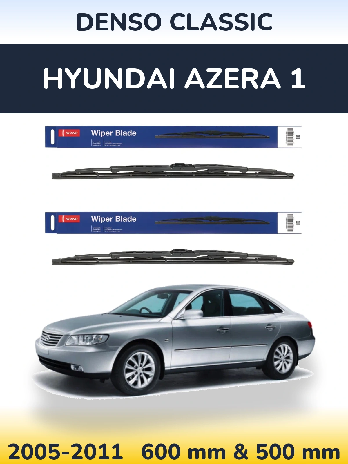 Komplet przednich wycieraczek Denso Classic 600 & 500 mm do Hyundai Azera 1 2005-2011