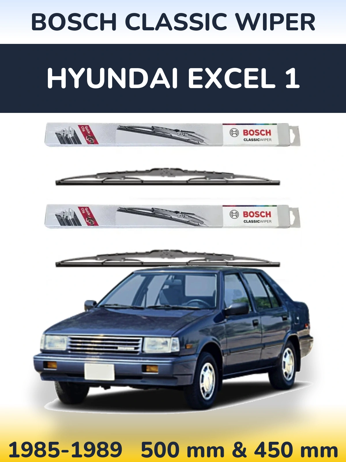 Komplet przednich wycieraczek BOSCH Classic Wiper 500 & 450 mm do Hyundai Excel 1 1985-1989