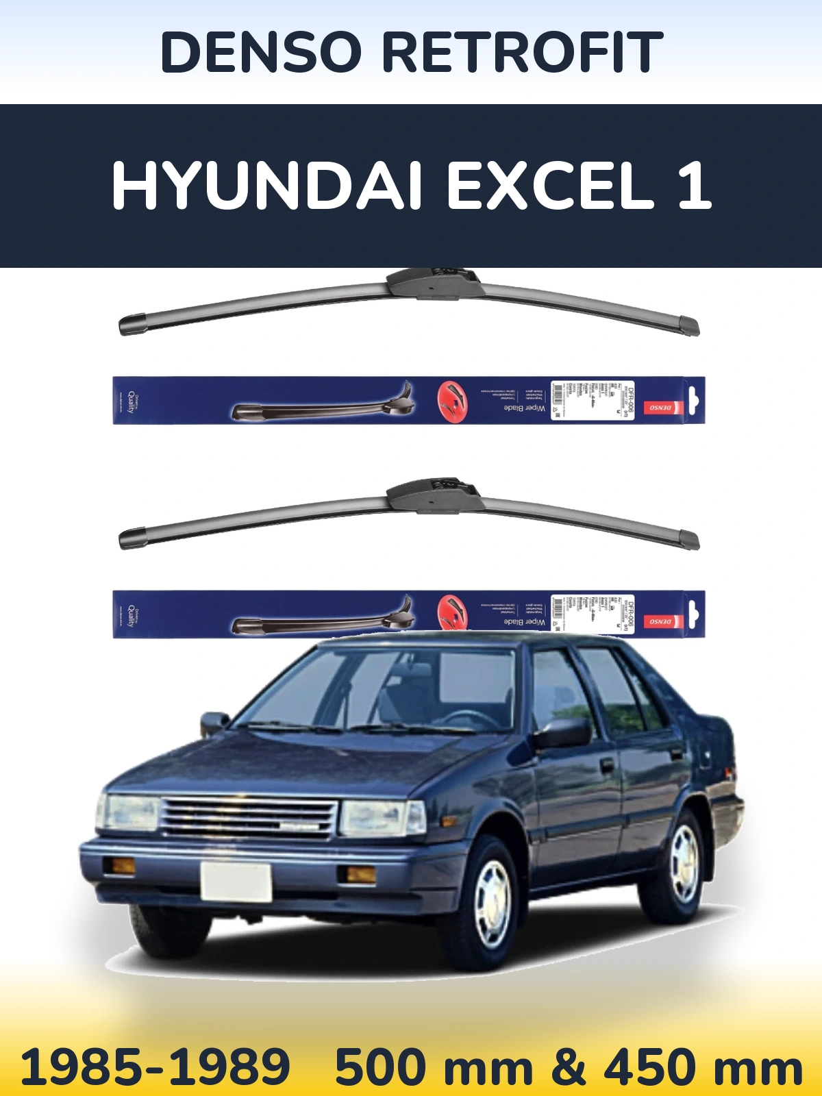 Komplet przednich wycieraczek Denso Retrofit 500 & 450 mm do Hyundai Excel 1 1985-1989