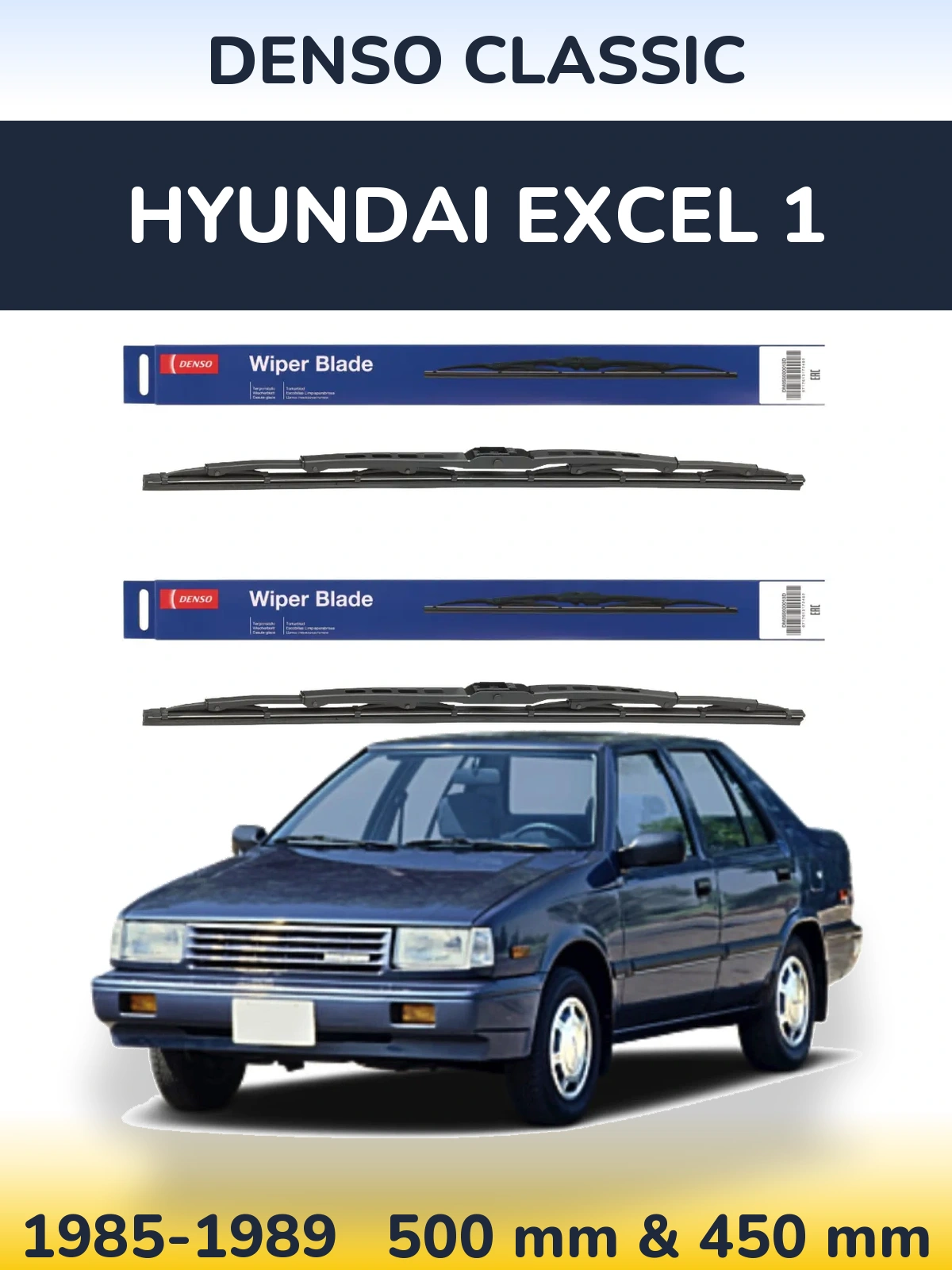 Komplet przednich wycieraczek Denso Classic 500 & 450 mm do Hyundai Excel 1 1985-1989
