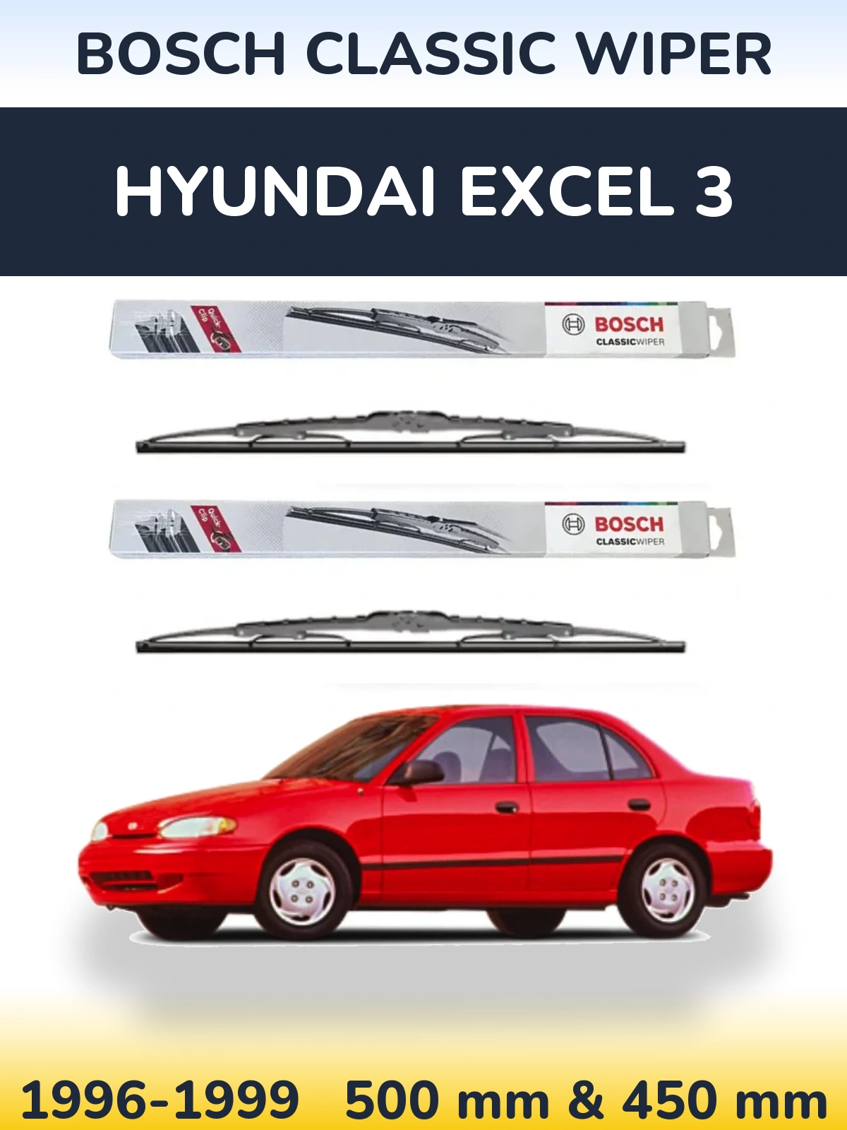 Komplet przednich wycieraczek BOSCH Classic Wiper 500 & 450 mm do Hyundai Excel 3 1996-1999
