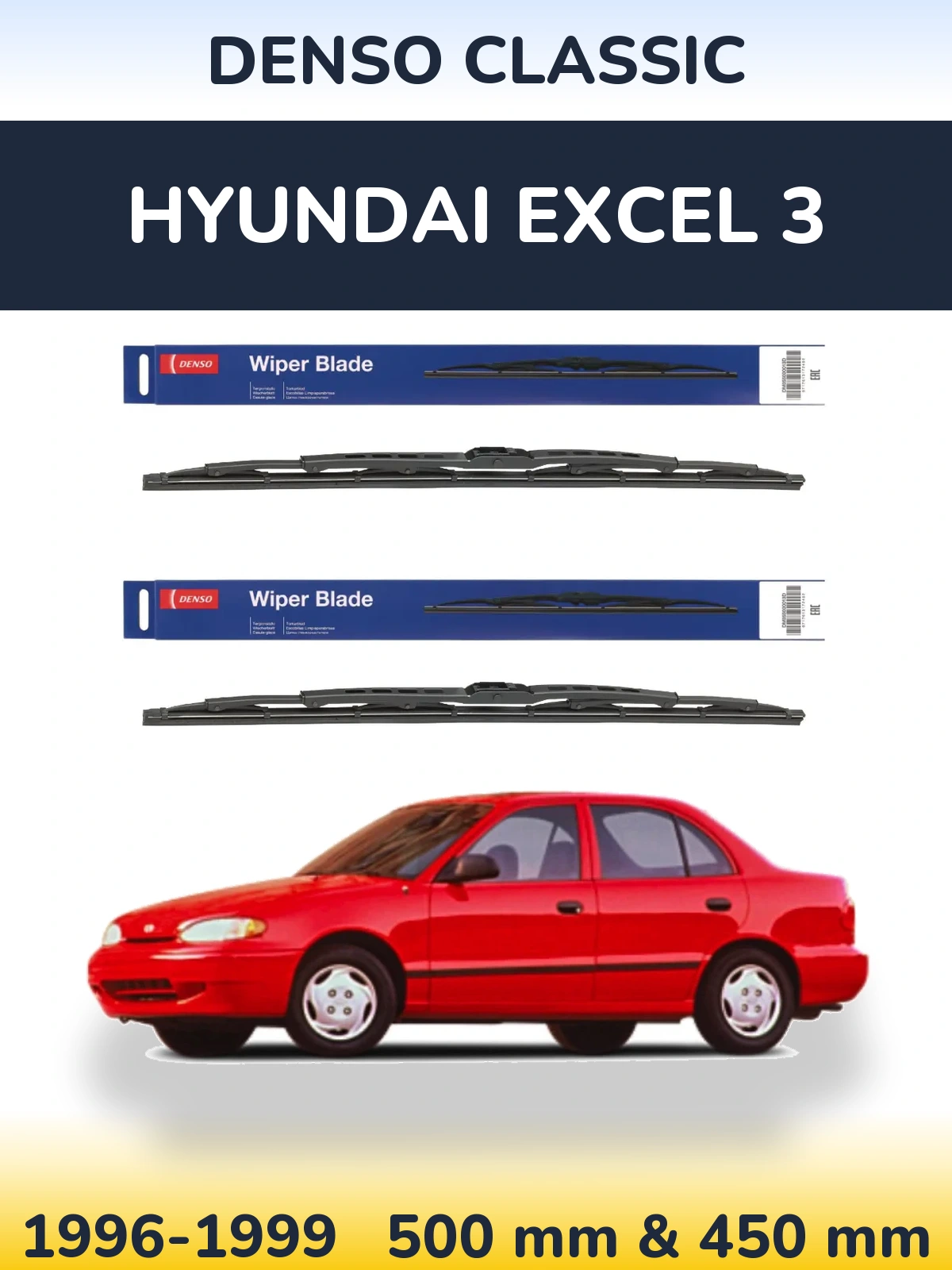 Komplet przednich wycieraczek Denso Classic 500 & 450 mm do Hyundai Excel 3 1996-1999