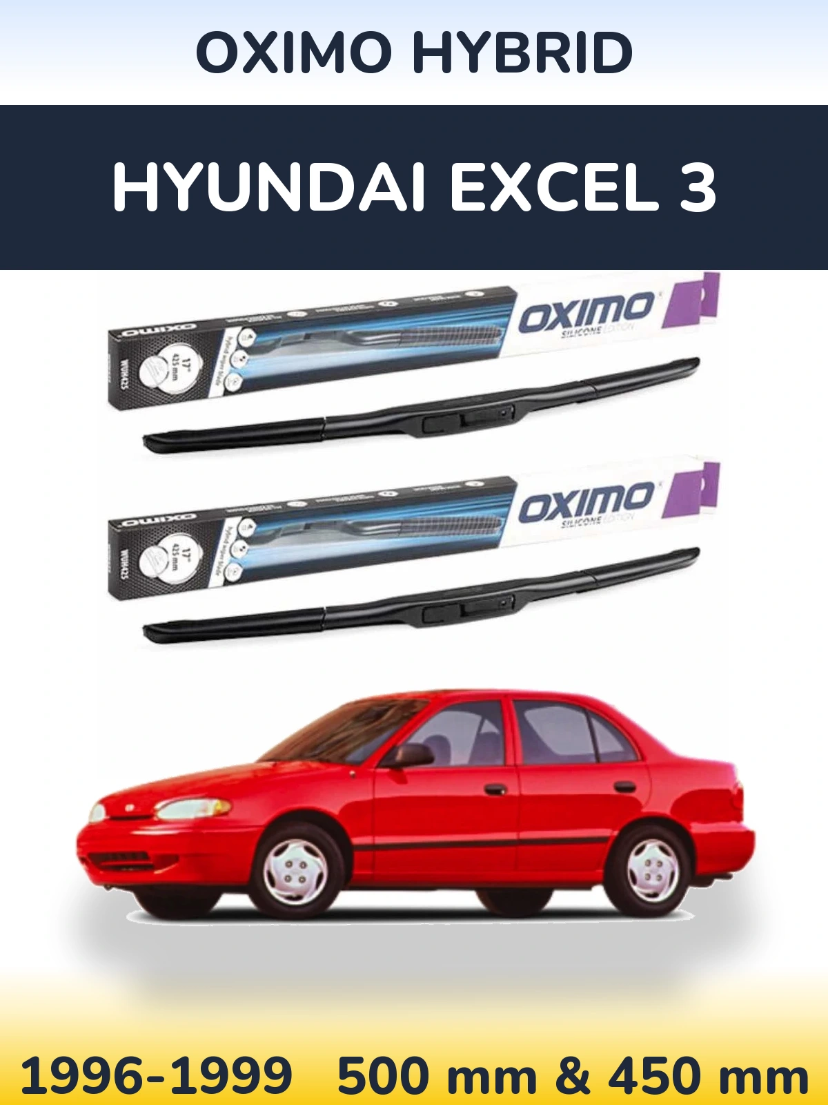 Komplet przednich wycieraczek Oximo Hybrid 500 & 450 mm do Hyundai Excel 3 1996-1999