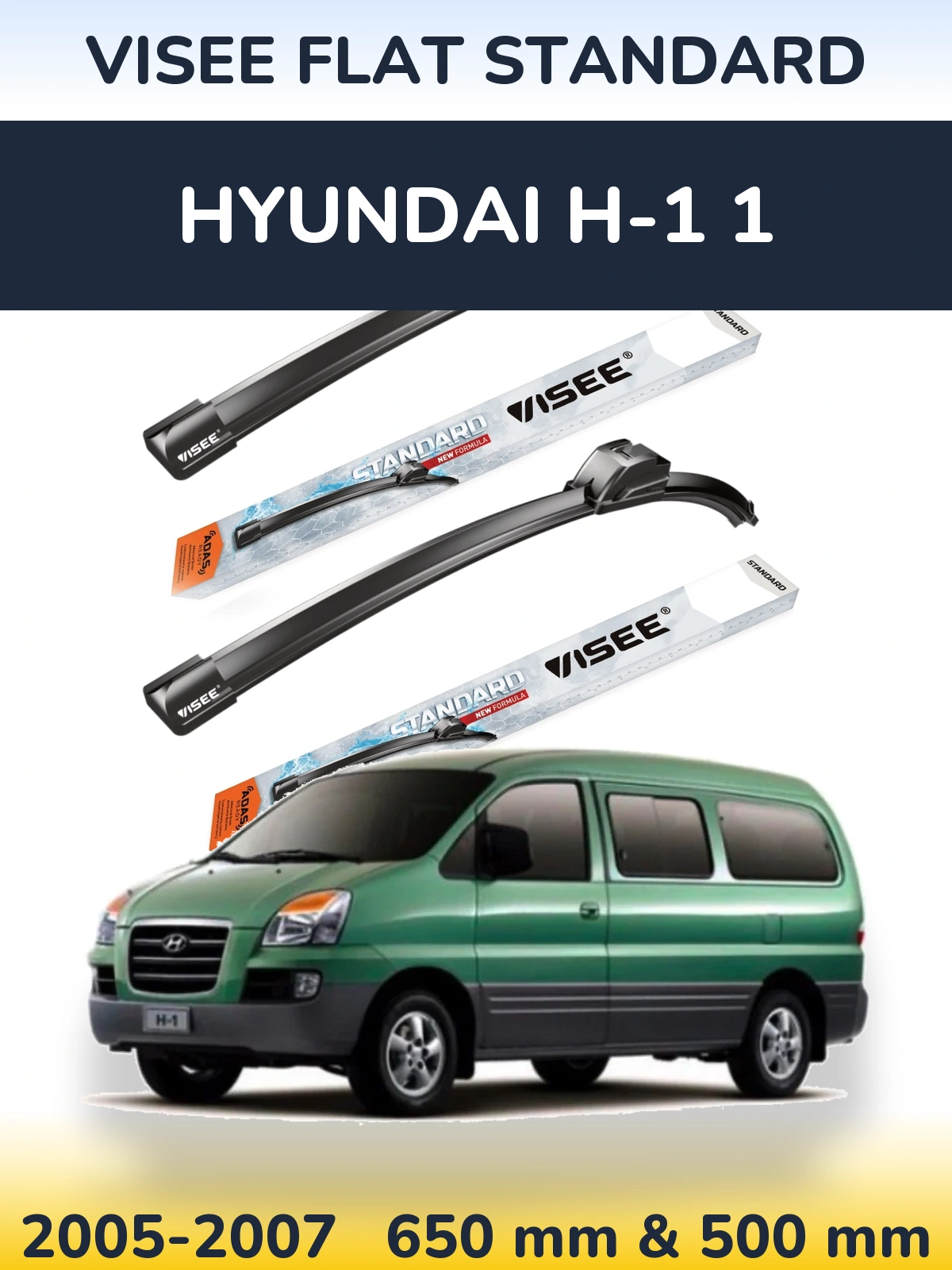 Комплект передних дворников VISEE FLAT STANDARD 650 & 500 мм для Hyundai H-1 1 2005-2007