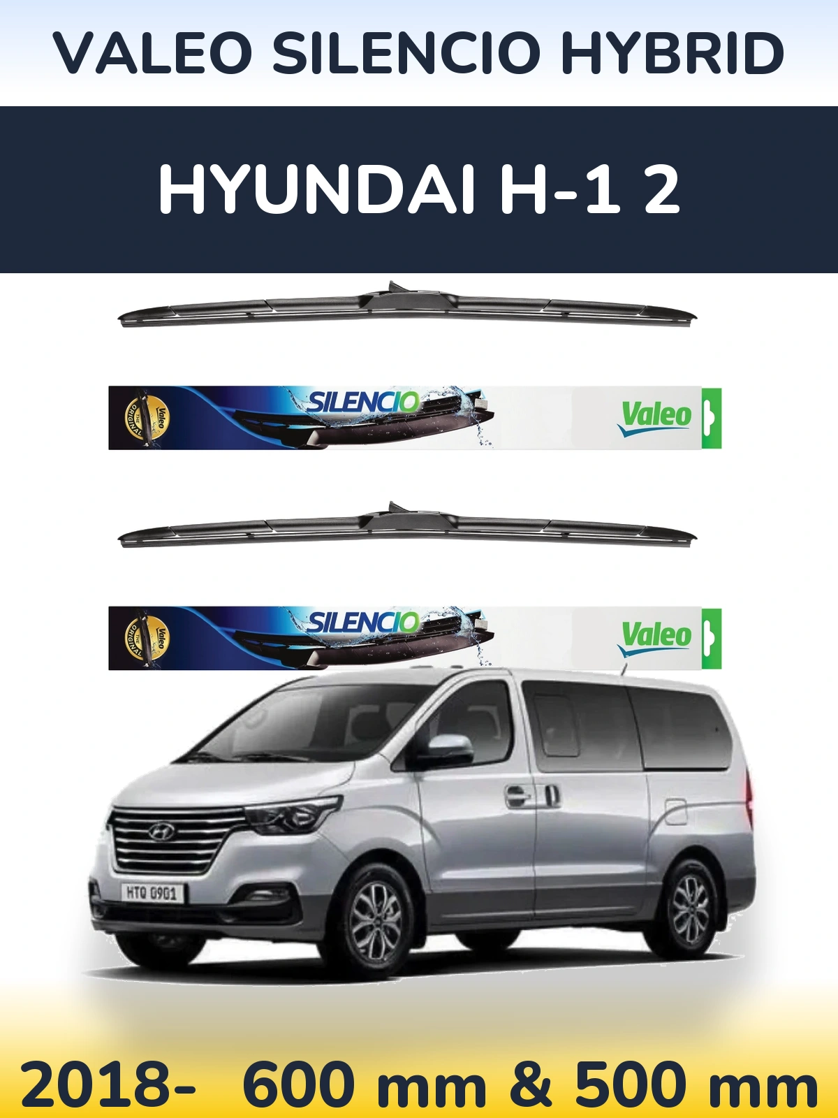 Комплект передних дворников Valeo Silencio Hybrid 600 & 500 мм для Hyundai H-1 2 2018-2026