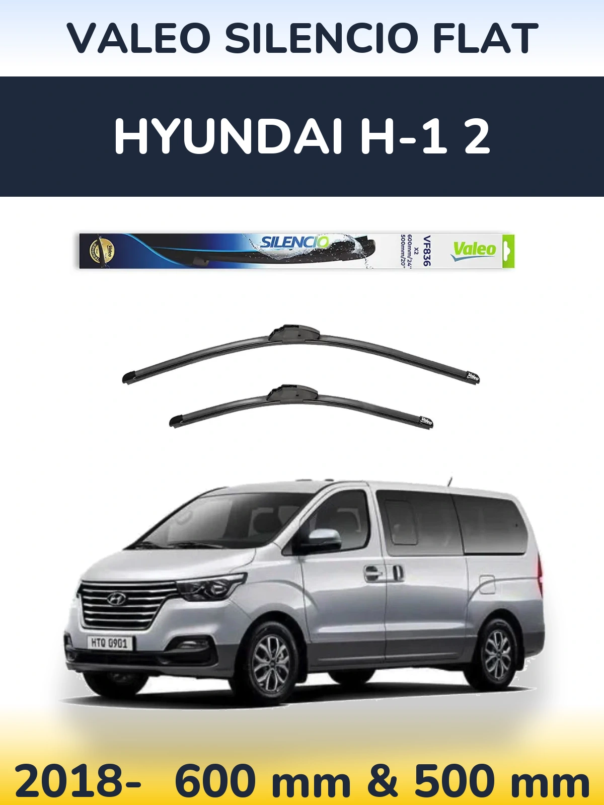 Komplet przednich wycieraczek Valeo Silencio Flat 600 & 500 mm do Hyundai H-1 2 2018-2026