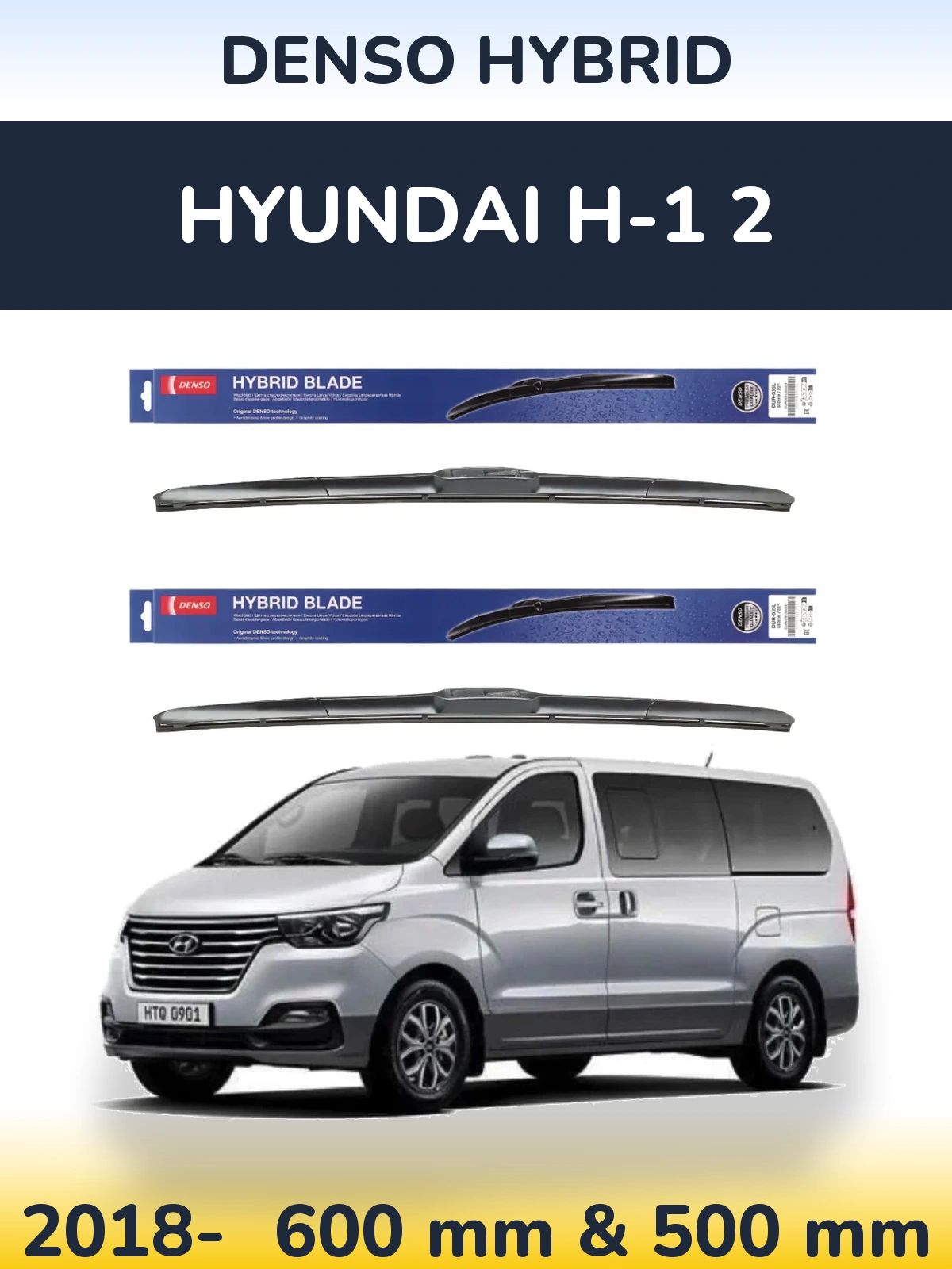 Komplet przednich wycieraczek Denso Hybrid 600 & 500 mm do Hyundai H-1 2 2018-2026