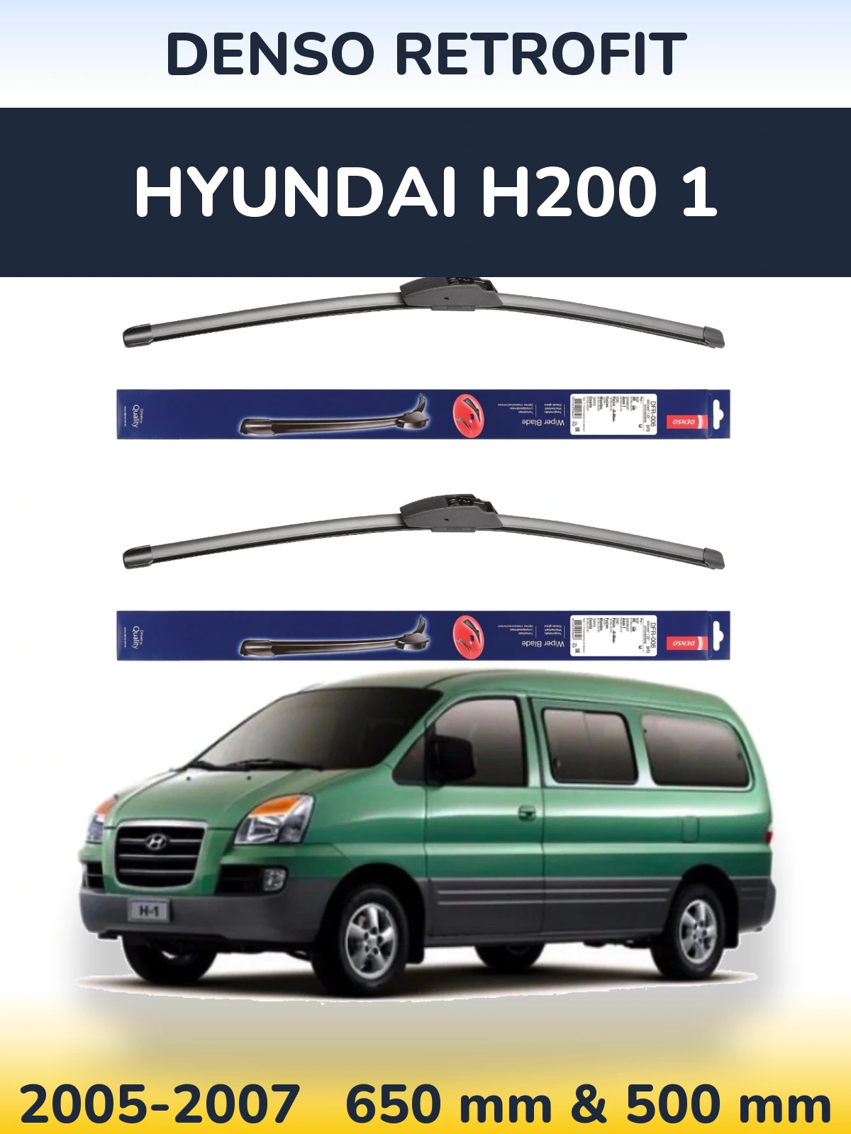 Komplet przednich wycieraczek Denso Retrofit 650 & 500 mm do Hyundai H200 1 2005-2007