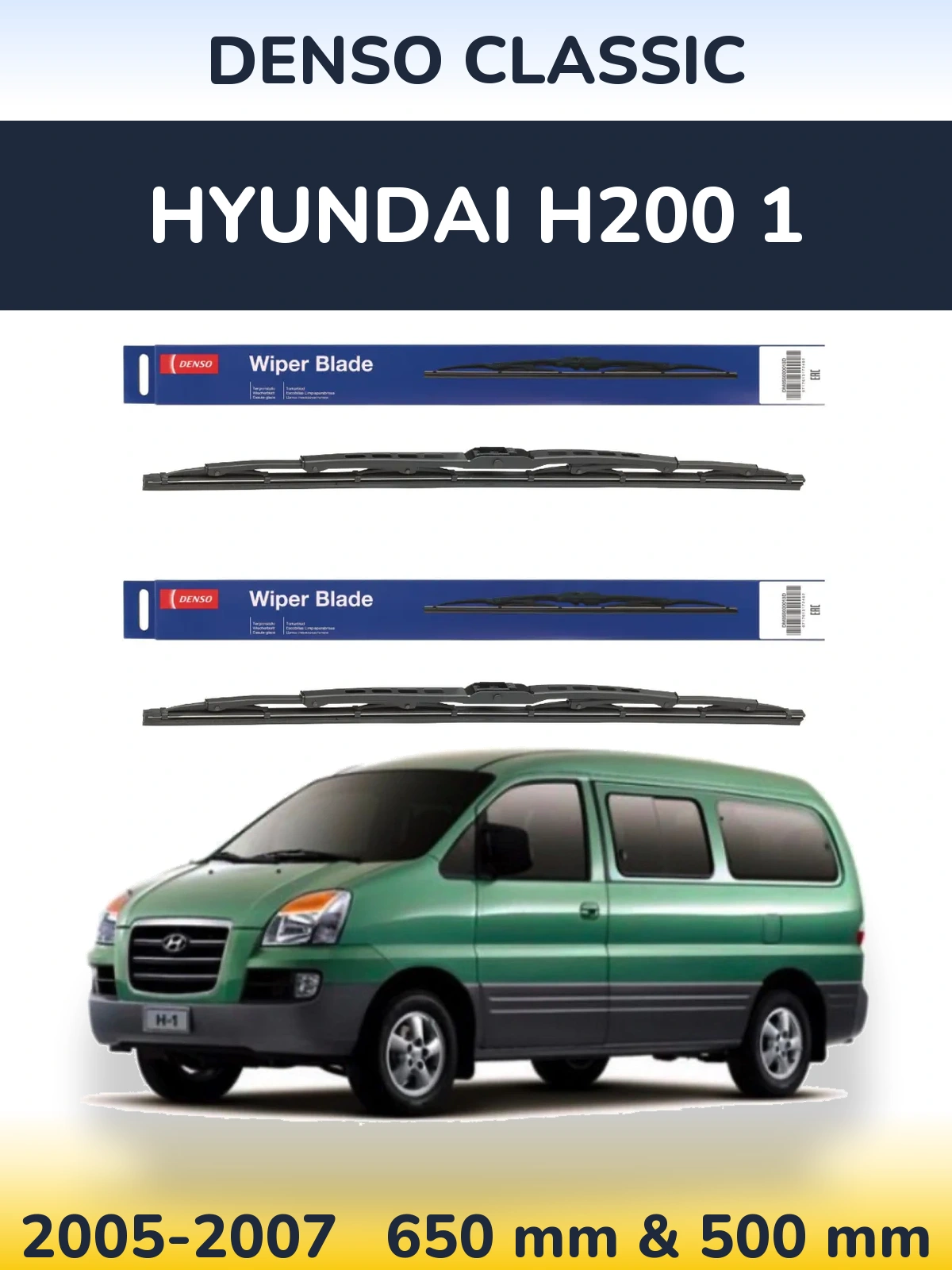 Komplet przednich wycieraczek Denso Classic 650 & 500 mm do Hyundai H200 1 2005-2007