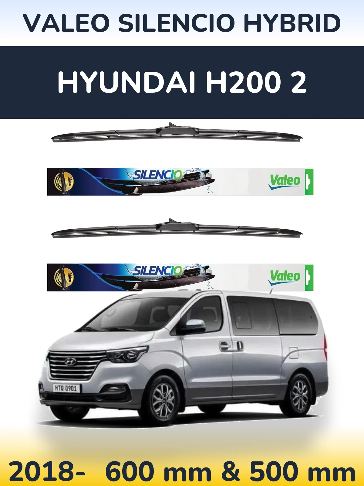 Komplet przednich wycieraczek Valeo Silencio Hybrid 600 & 500 mm do Hyundai H200 2 2018-2026