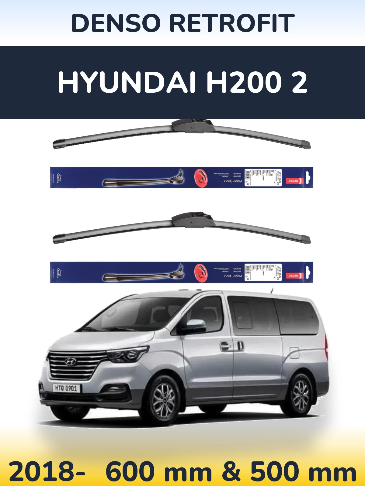 Комплект передних дворников Denso Retrofit 600 & 500 мм для Hyundai H200 2 2018-2026