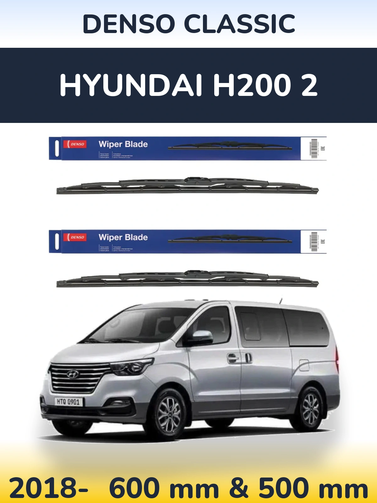Komplet przednich wycieraczek Denso Classic 600 & 500 mm do Hyundai H200 2 2018-2026