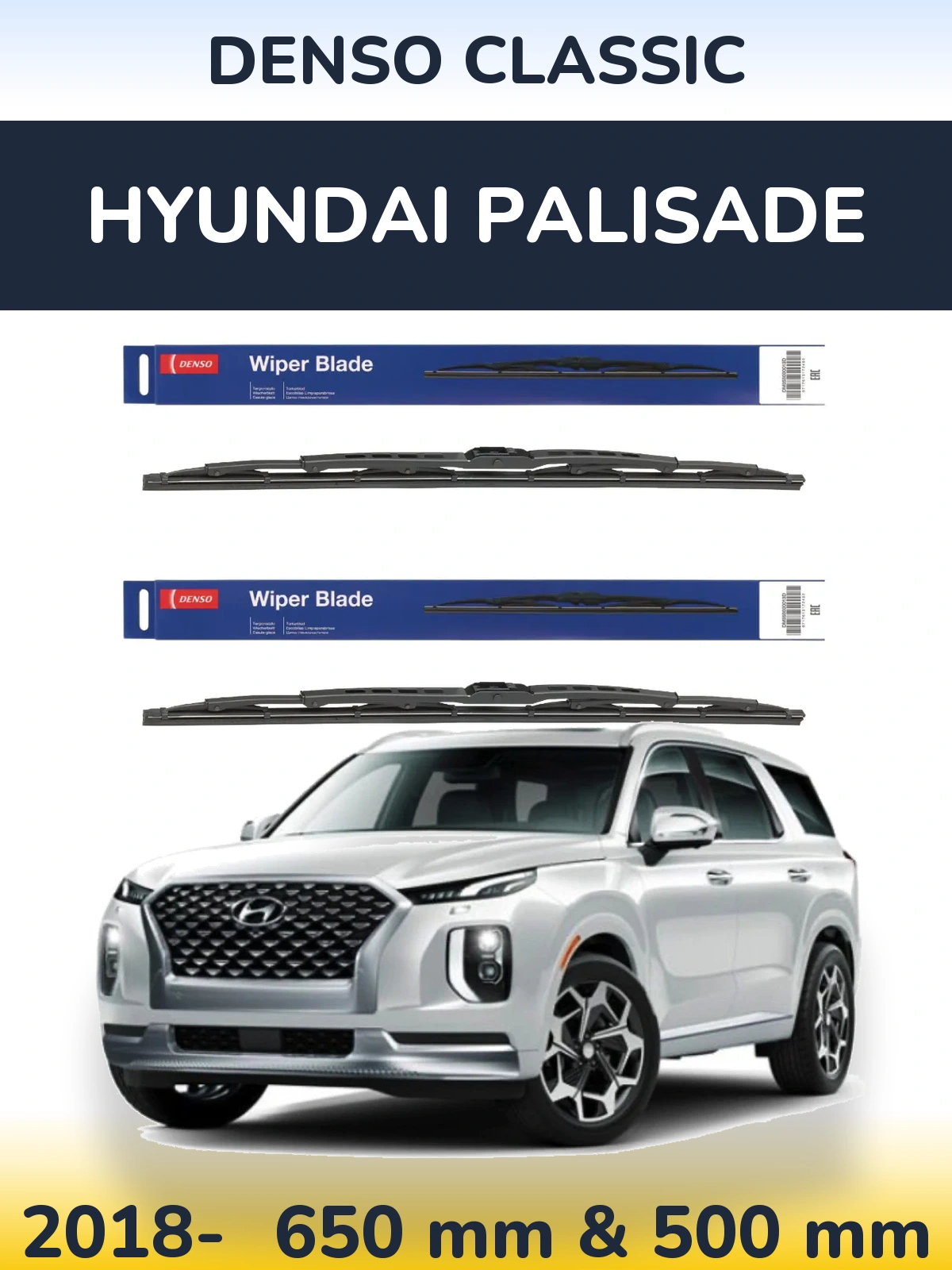 Komplet przednich wycieraczek Denso Classic 650 & 500 mm do Hyundai Palisade 2018-2026