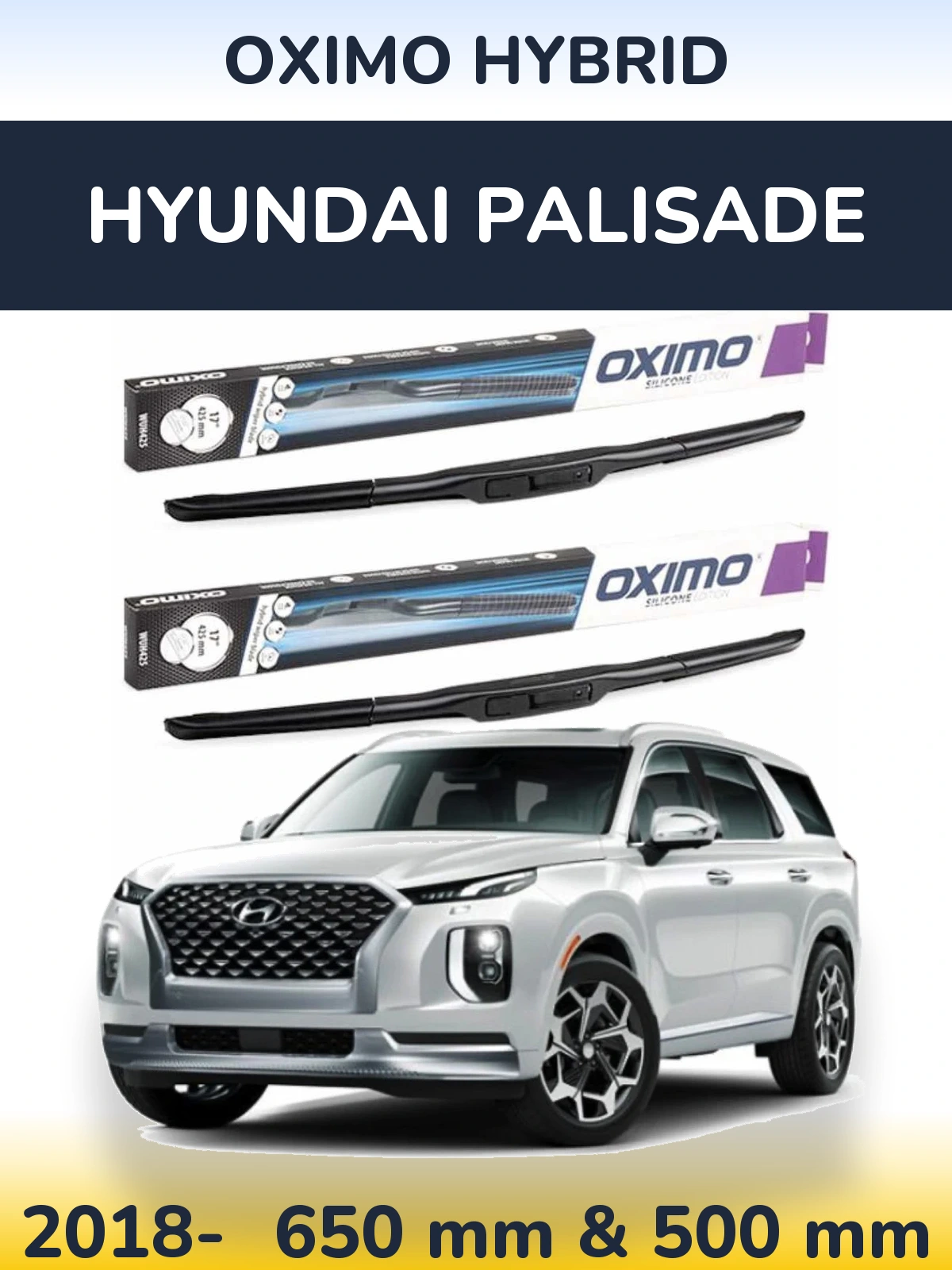 Komplet przednich wycieraczek Oximo Hybrid 650 & 500 mm do Hyundai Palisade 2018-2026