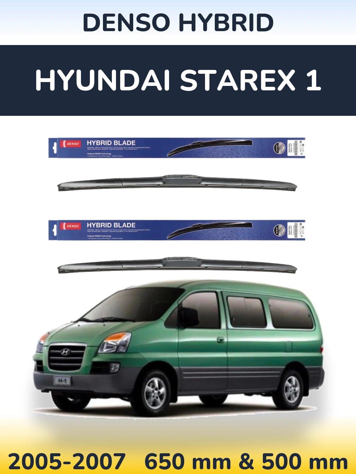 Komplet przednich wycieraczek Denso Hybrid 650 & 500 mm do Hyundai Starex 1 2005-2007