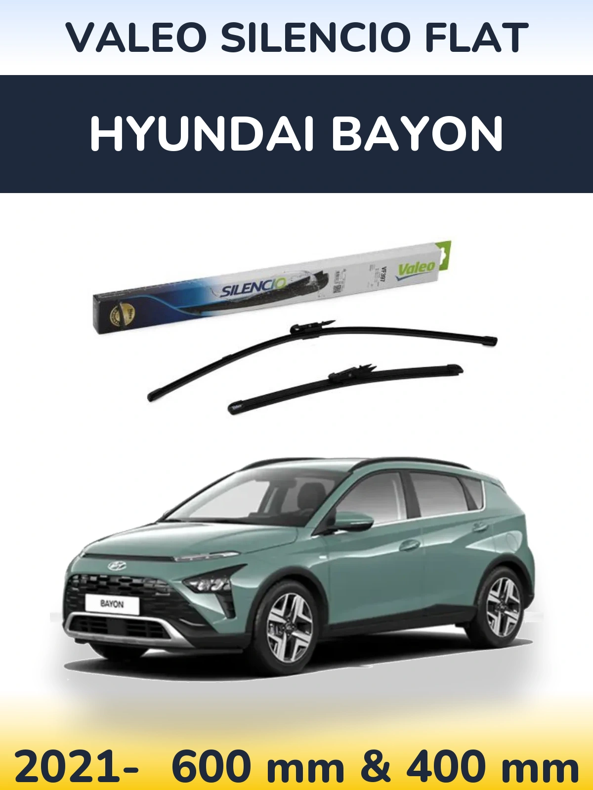 Komplet przednich wycieraczek Valeo Silencio Flat 600 & 380 mm do Hyundai Bayon 2021-2026
