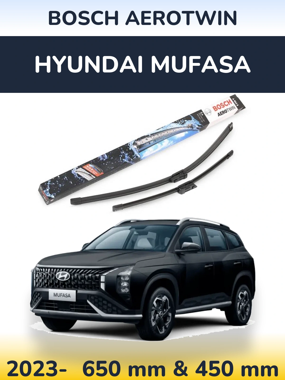 Komplet przednich wycieraczek BOSCH AeroTwin 650 & 450 mm do Hyundai Mufasa 2023-2026