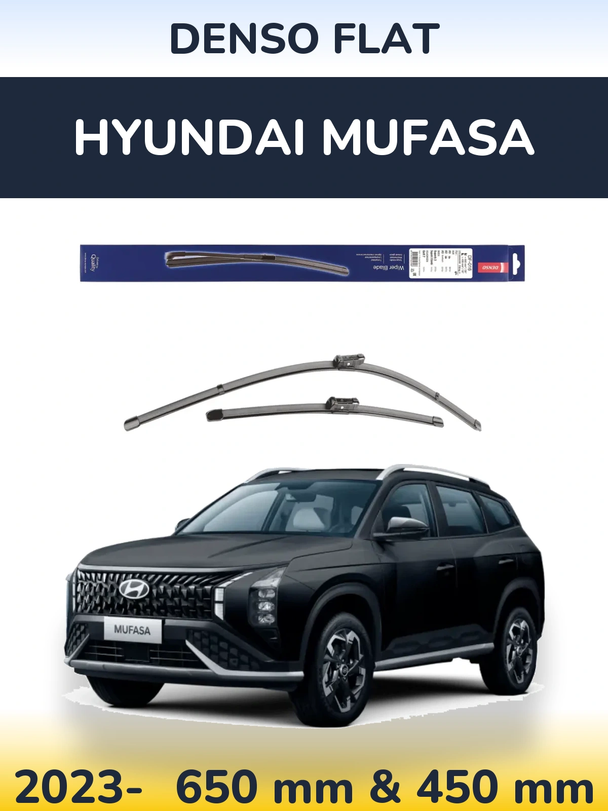 Komplet przednich wycieraczek Denso Flat 650 & 450 mm do Hyundai Mufasa 2023-2026