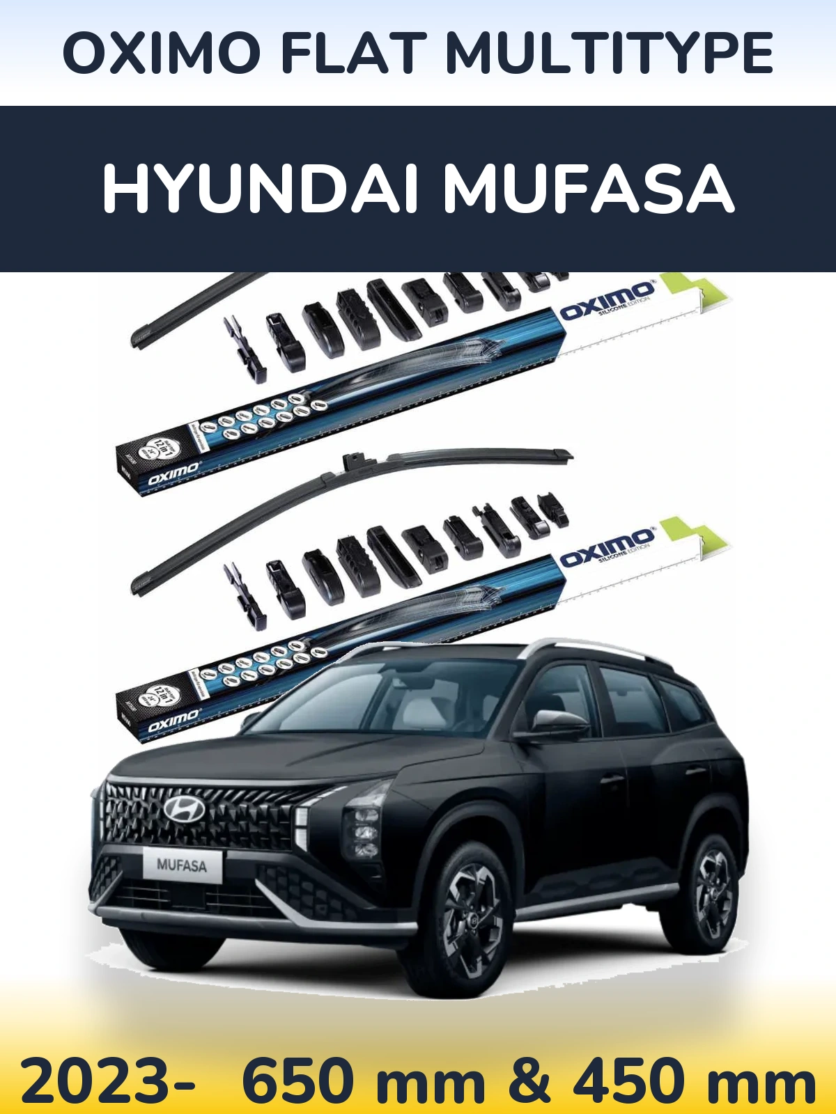 Komplet przednich wycieraczek Oximo Flat MultiType 650 & 450 mm do Hyundai Mufasa 2023-2026