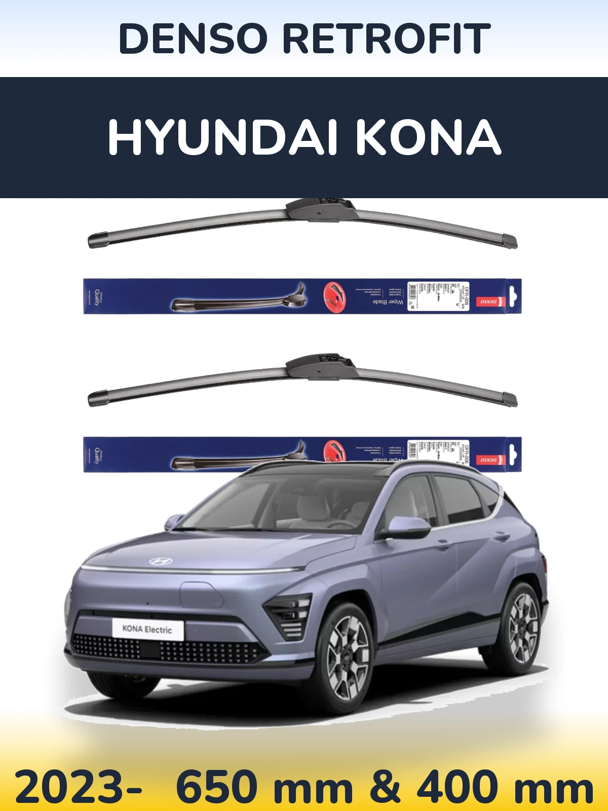 Komplet przednich wycieraczek Denso Retrofit 650 & 400 mm do Hyundai Kona 2023-2026