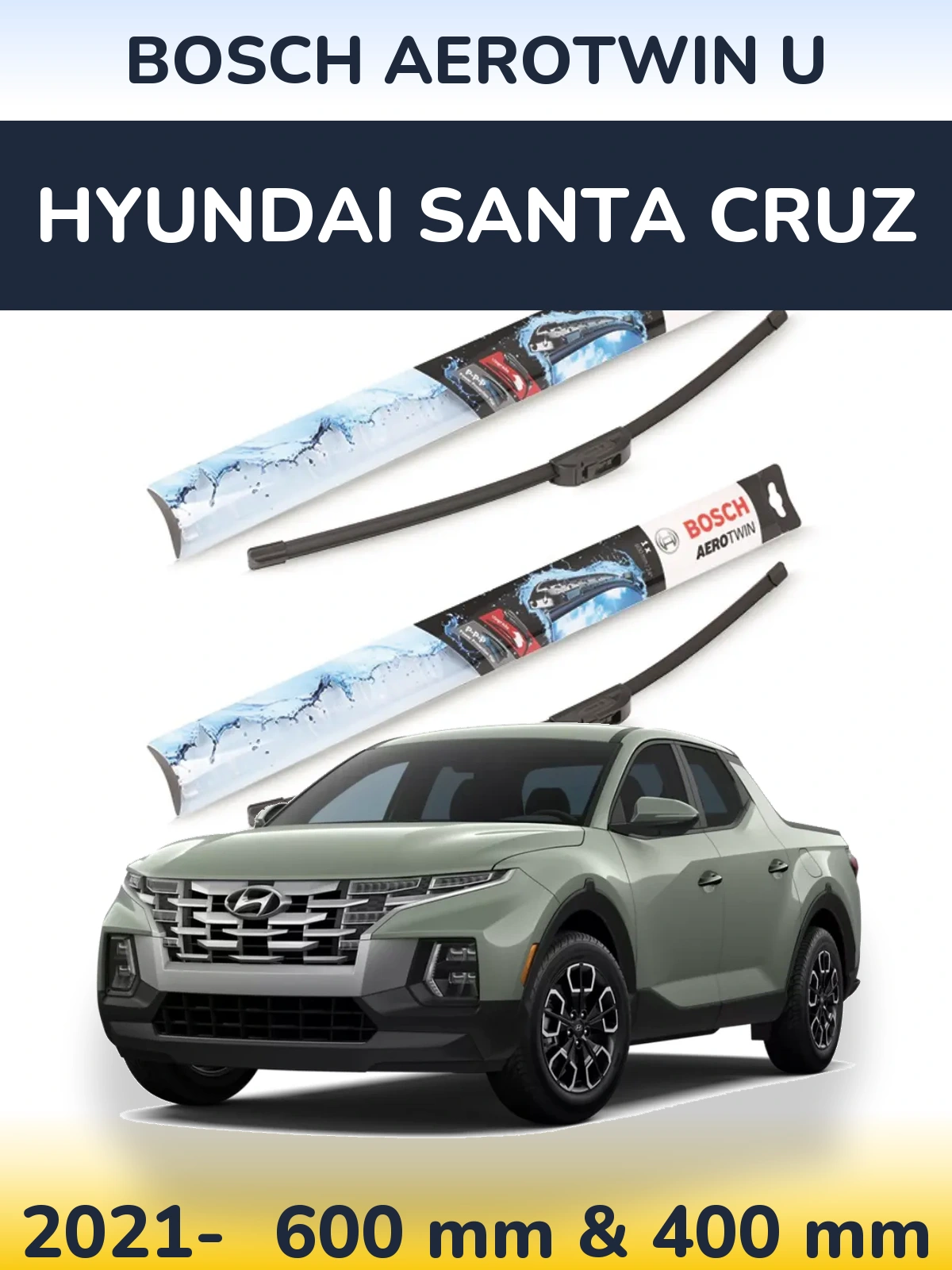 Комплект передних дворников BOSCH AeroTwin U 600 & 400 мм для Hyundai Santa Cruz 2021-2026