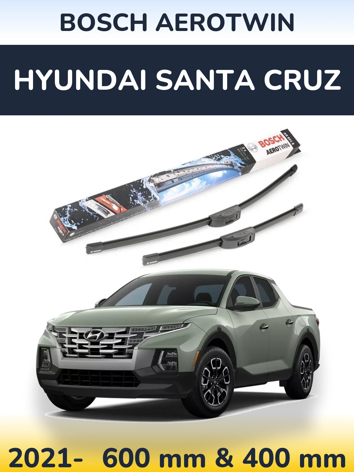 Комплект передних дворников BOSCH AeroTwin 600 & 400 мм для Hyundai Santa Cruz 2021-2026