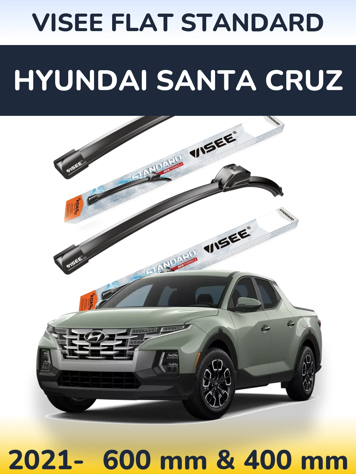 Комплект передних дворников VISEE FLAT STANDARD 600 & 400 мм для Hyundai Santa Cruz 2021-2026