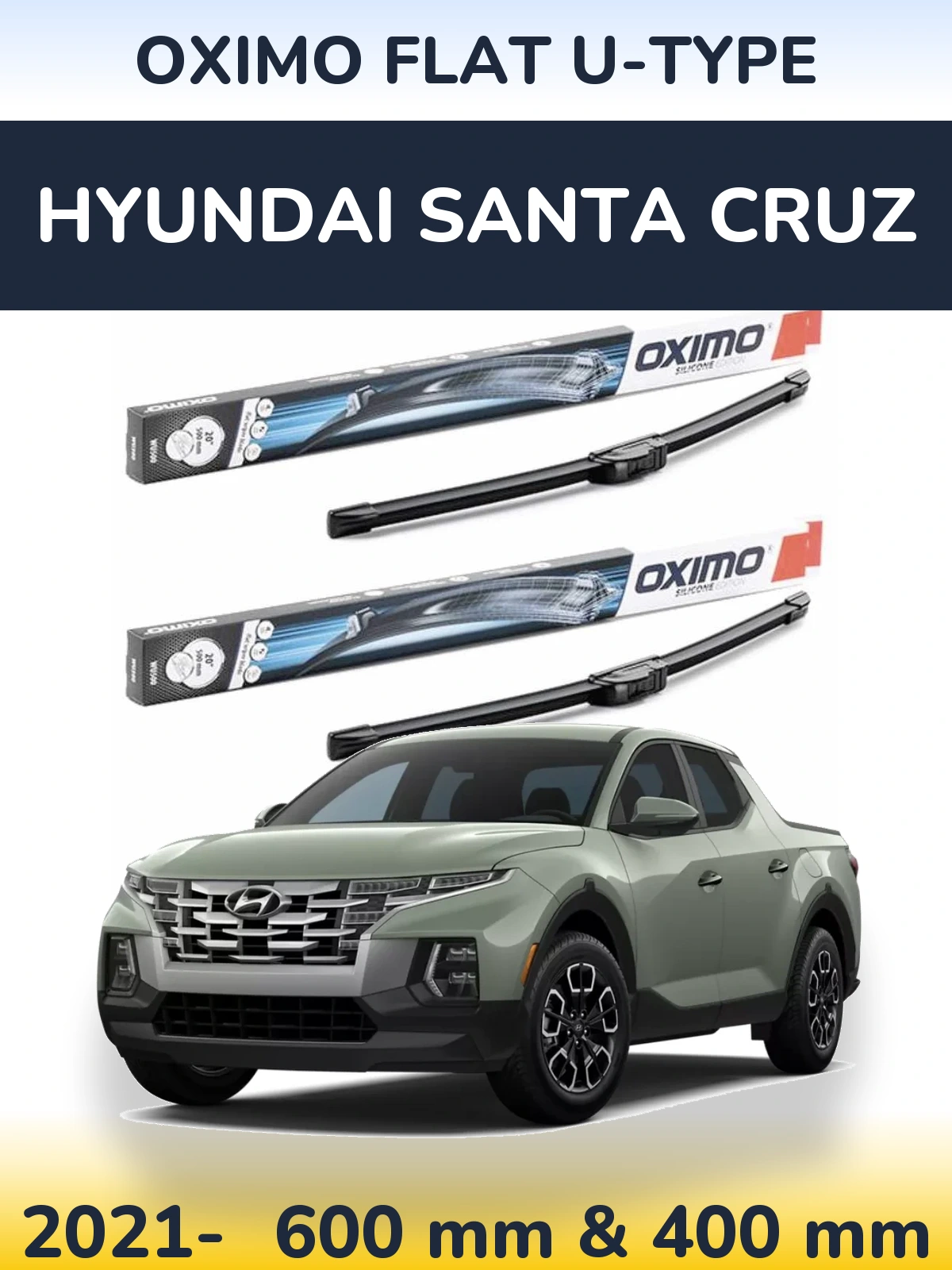 Комплект передних дворников Oximo Flat U-type 600 & 400 мм для Hyundai Santa Cruz 2021-2026