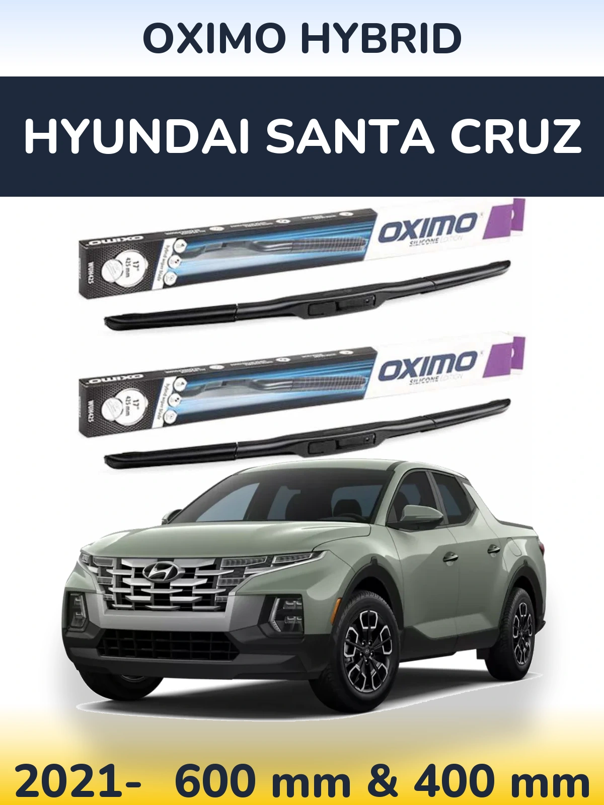 Комплект передних дворников Oximo Hybrid 600 & 400 мм для Hyundai Santa Cruz 2021-2026