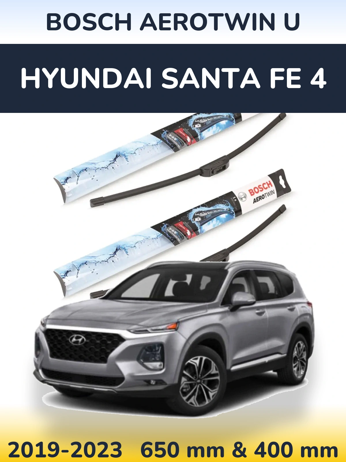 Komplet przednich wycieraczek BOSCH AeroTwin U 650 & 400 mm do Hyundai Santa Fe 4 2019-2023