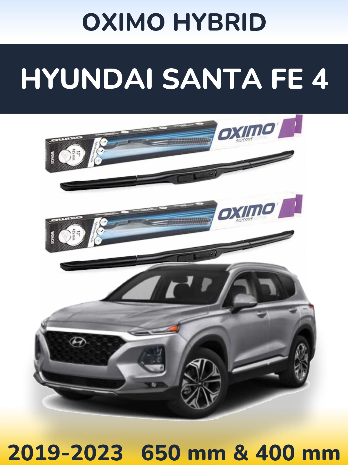Front wiper blade set Oximo Hybrid 650 & 400 mm for Hyundai Santa Fe 4 2019-2023