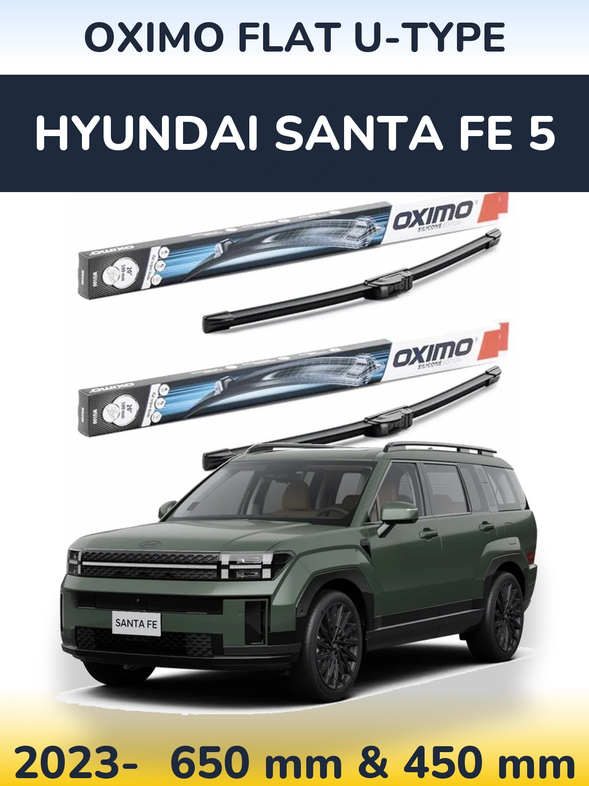Комплект передних дворников Oximo Flat U-type 650 & 450 мм для Hyundai Santa Fe 5 2023-2026