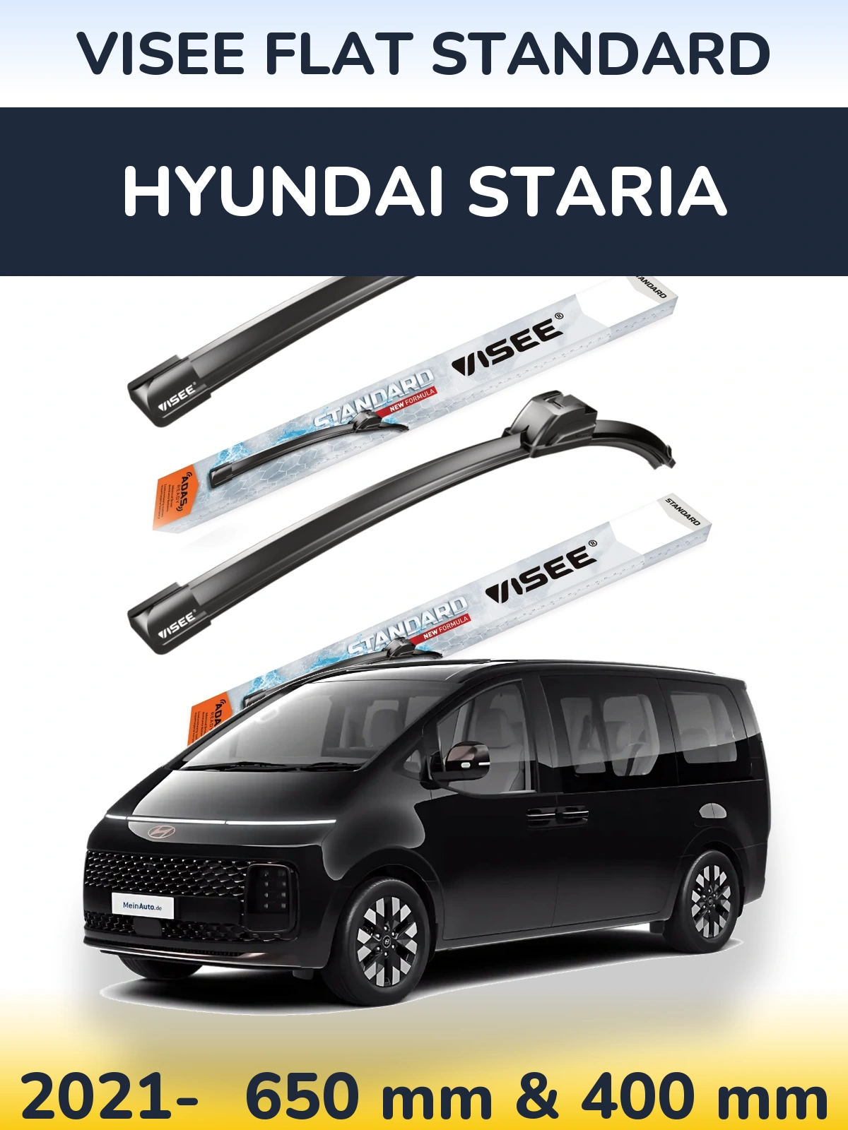 Комплект передних дворников VISEE FLAT STANDARD 650 & 400 мм для Hyundai Staria 2021-2026